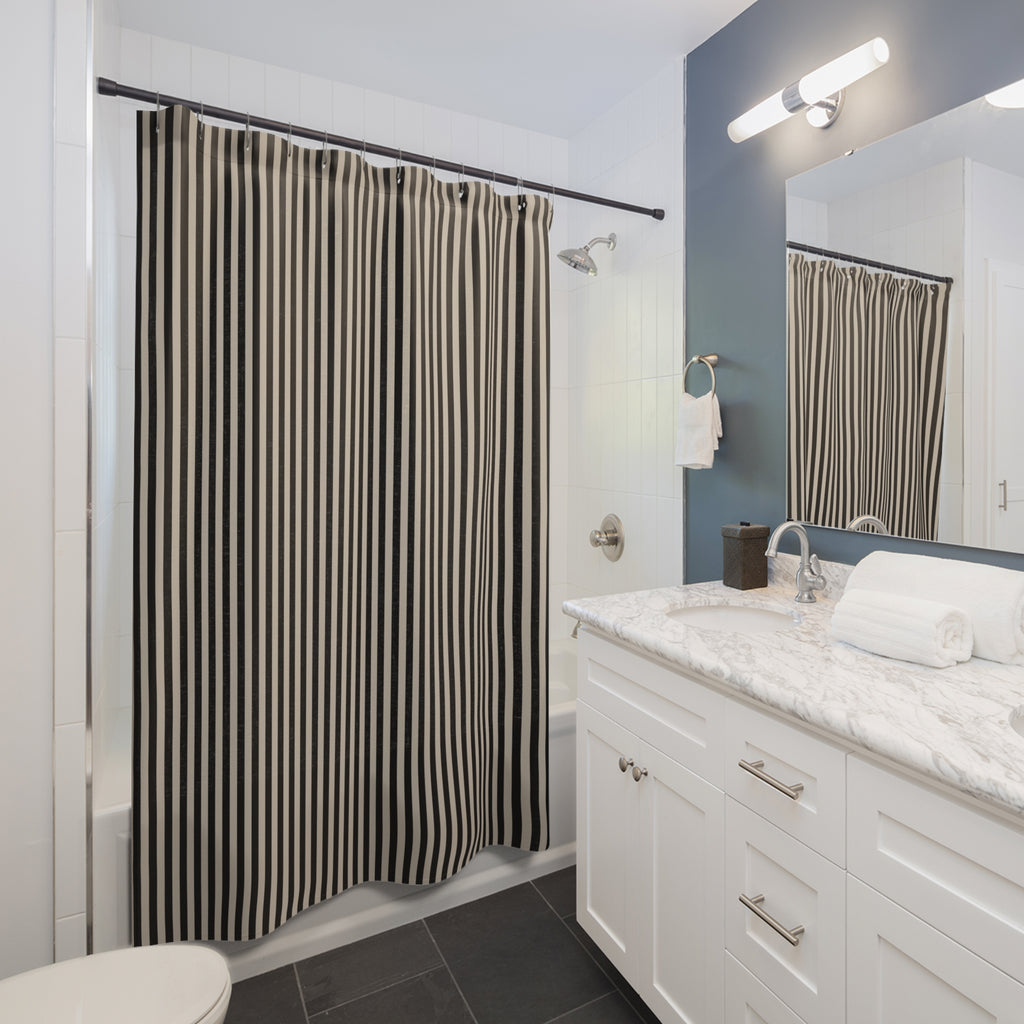 Black and Beige Cabana Stripe Shower Curtain