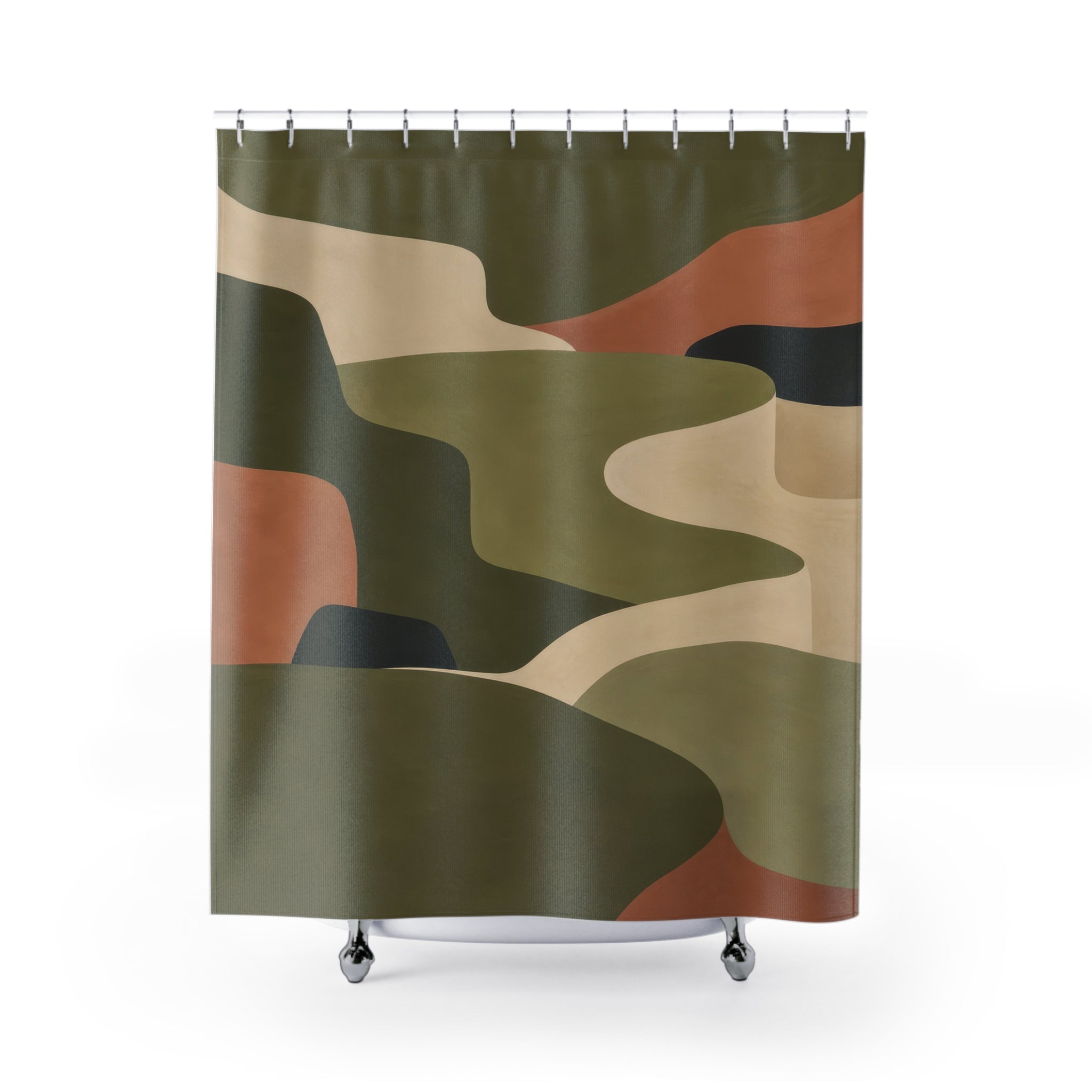 Olive Curved Terrace Color Block Shower Curtain