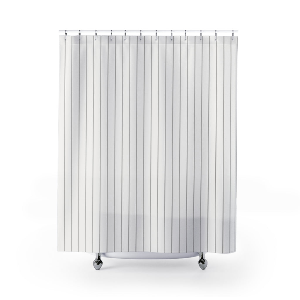 Grey and White Double Pinstripe Shower Curtain
