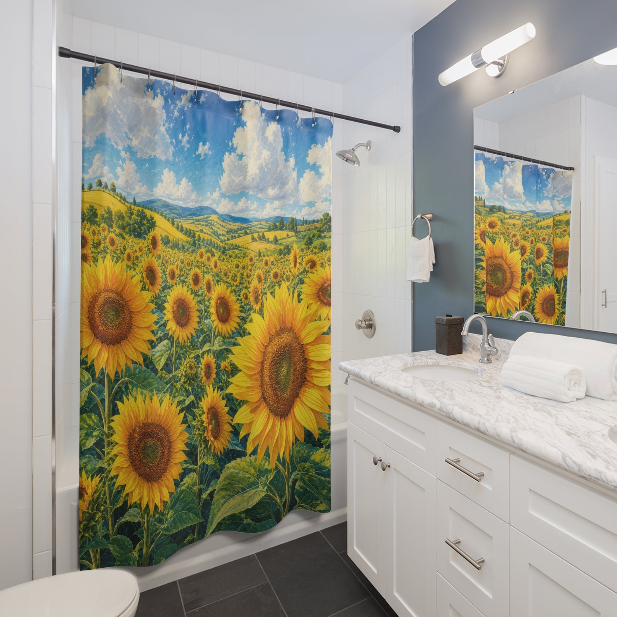 Sunflower Meadow Summer Sky Shower Curtain