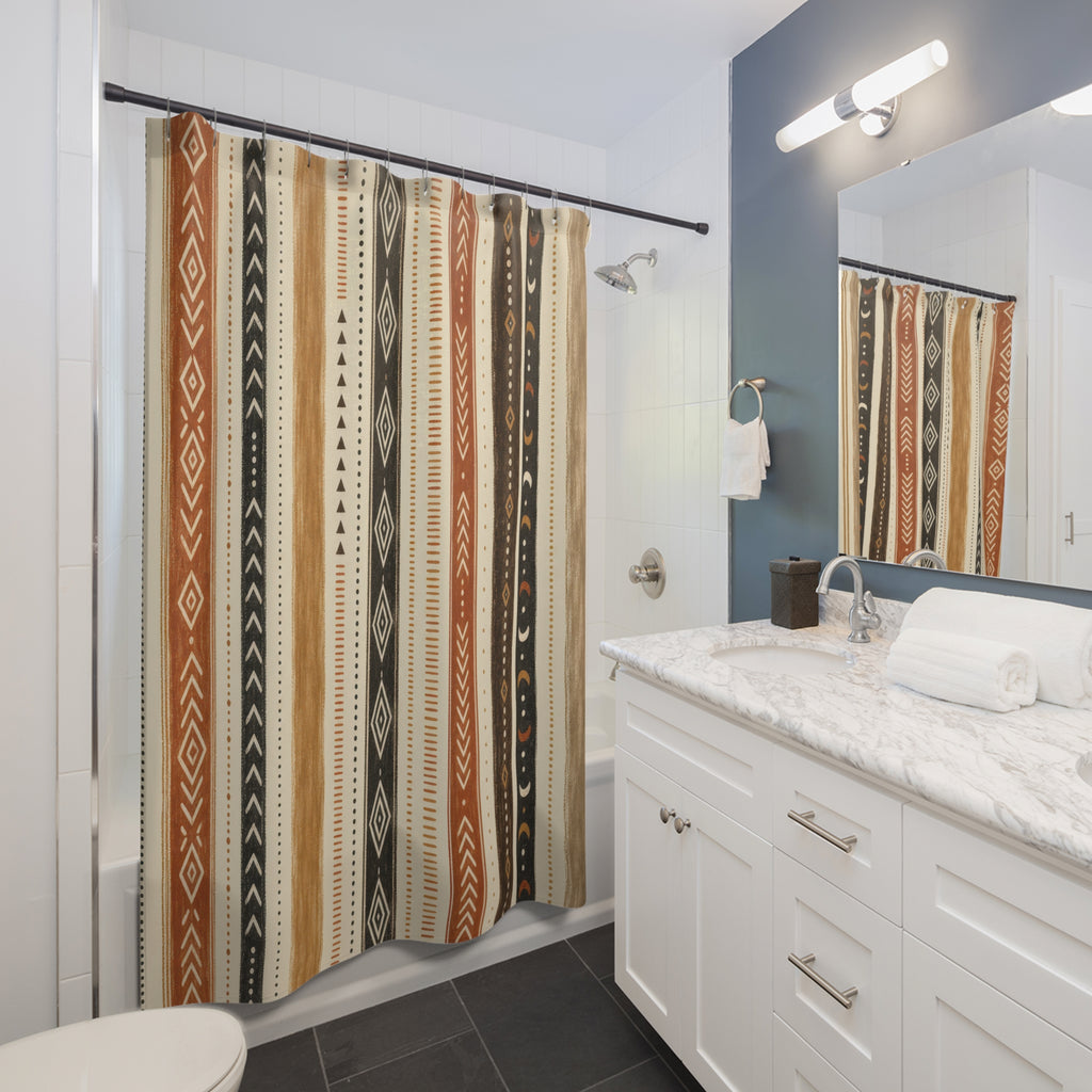 Black Rust Moon Diamond Stripe Shower Curtain