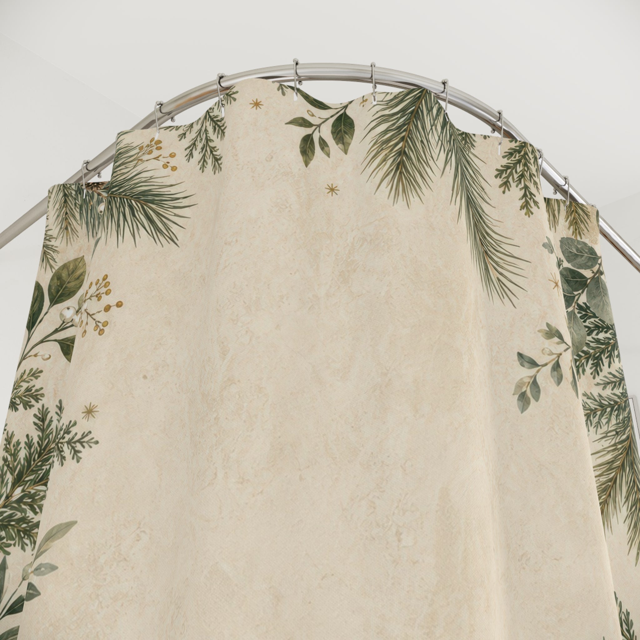 Winter Farmhouse Green Botanical Shower Curtain