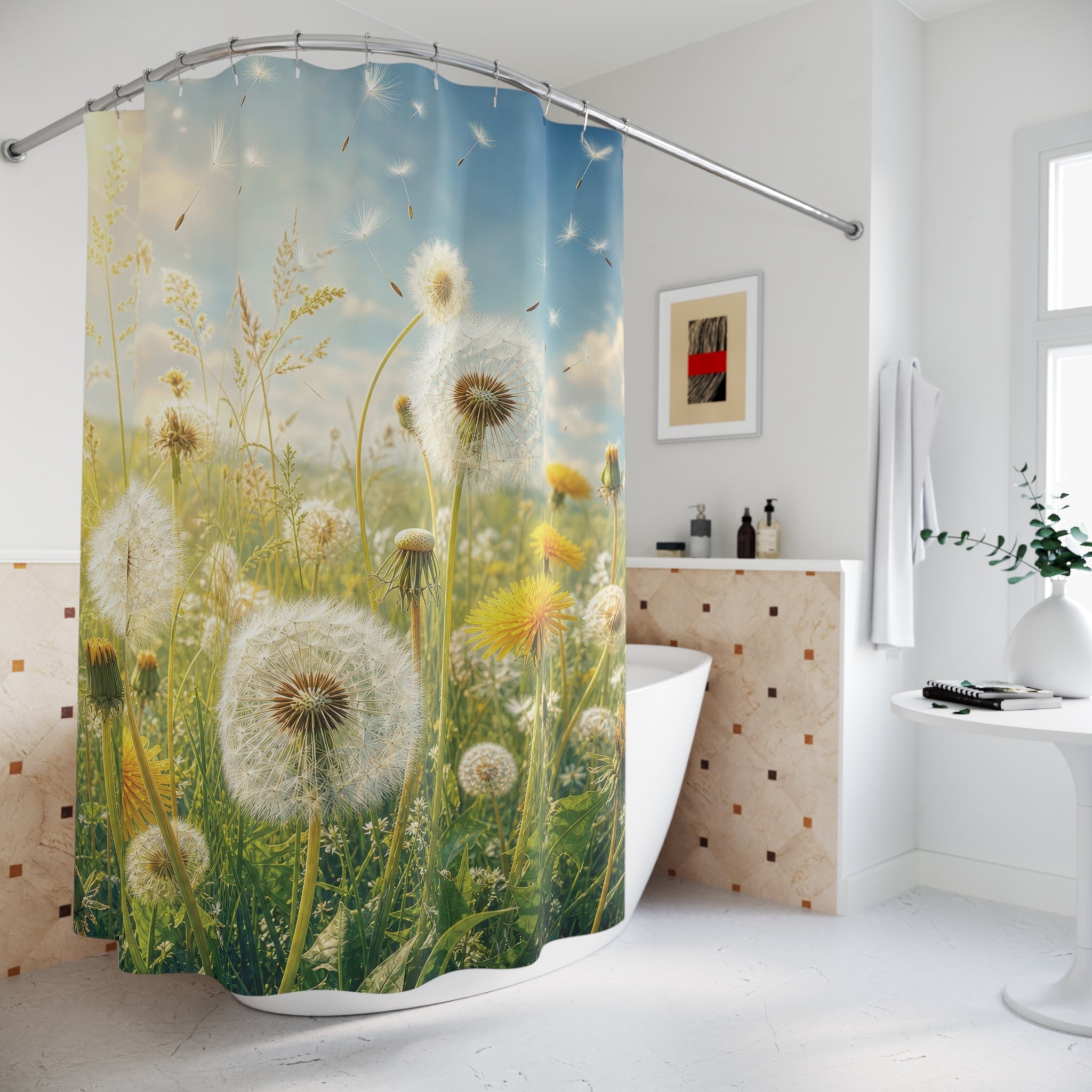 Dandelion Shower Curtain: Yellow Wildflower Meadow
