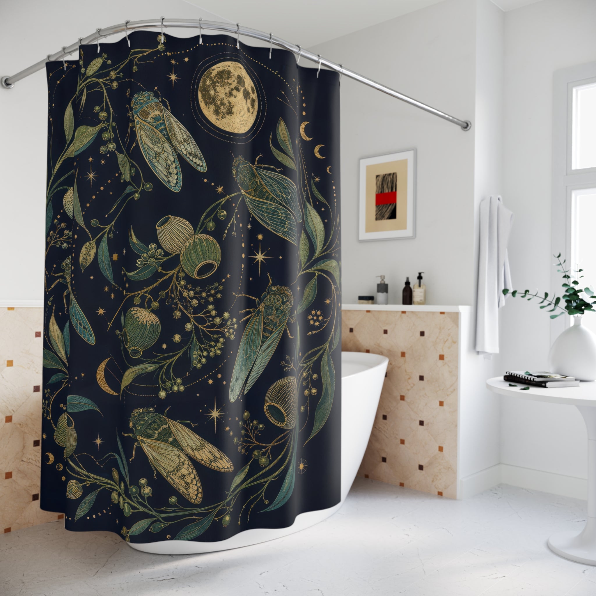 Moonlit Cicadas Artistic Shower Curtain