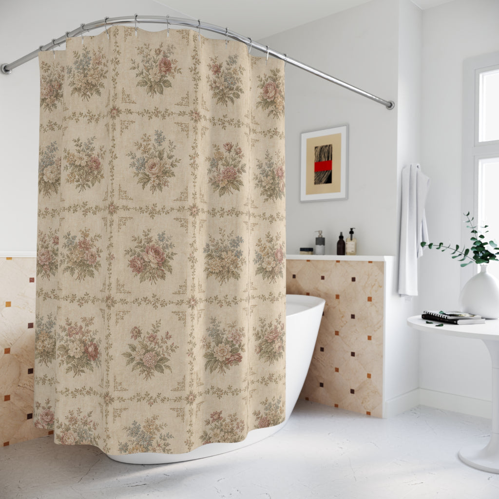 Vintage Floral Tile Shower Curtain