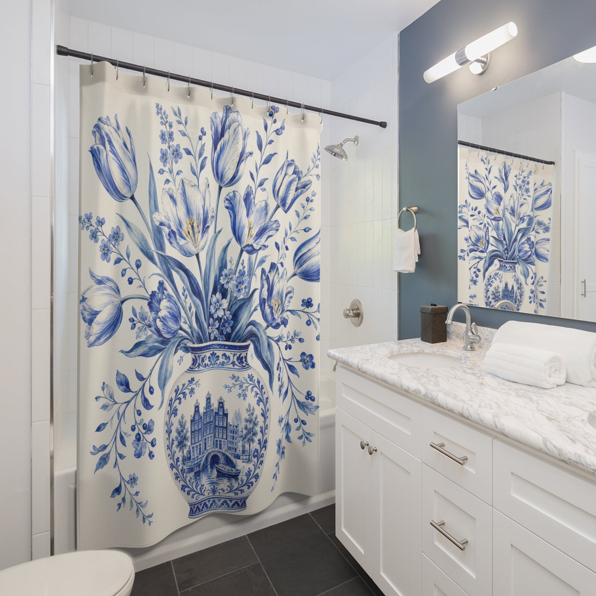 Dutch Delft Blue Floral Shower Curtain: Dutch Delft Shower Cur