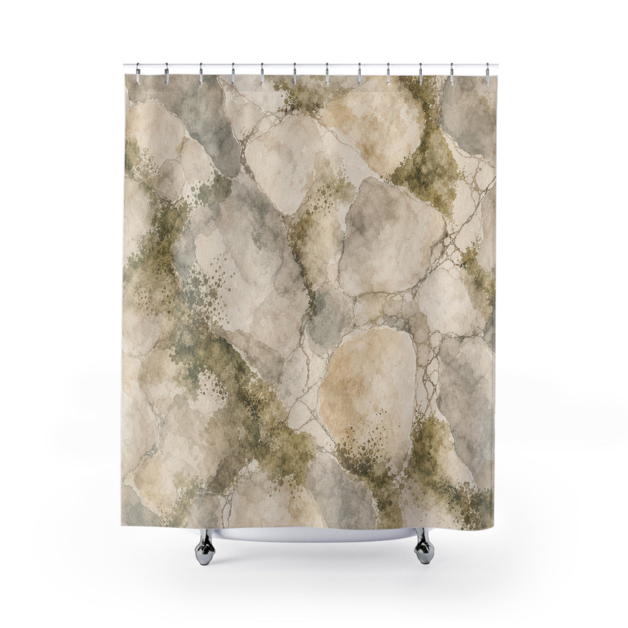 Green Beige Stone Texture Shower Curtain