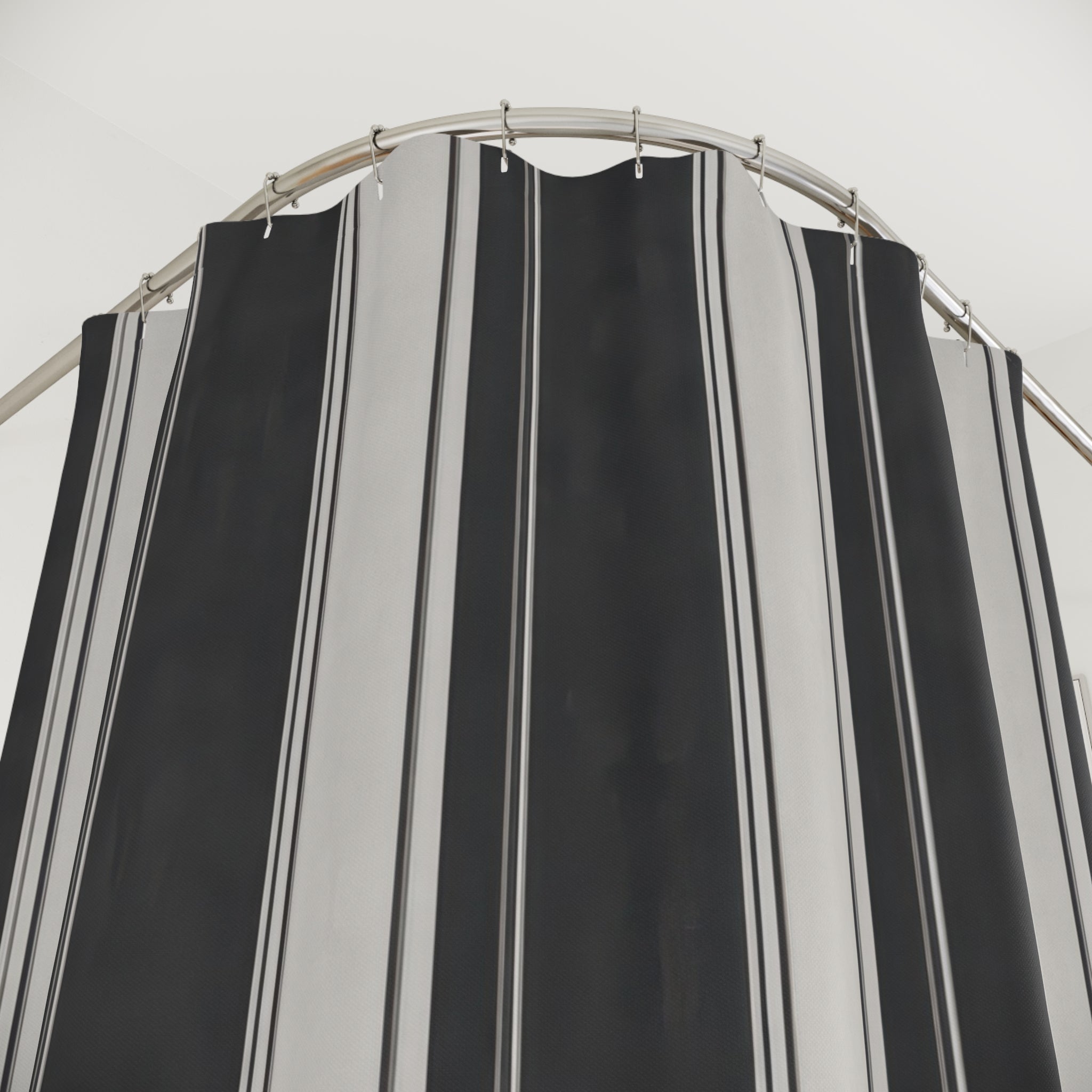 Black Grey Awning Shower Curtain, Black Charcoal Classic Bathroom Decor, Awning Stripe Bath Curtain, Guest Bath Decor, Small Bathroom Decor