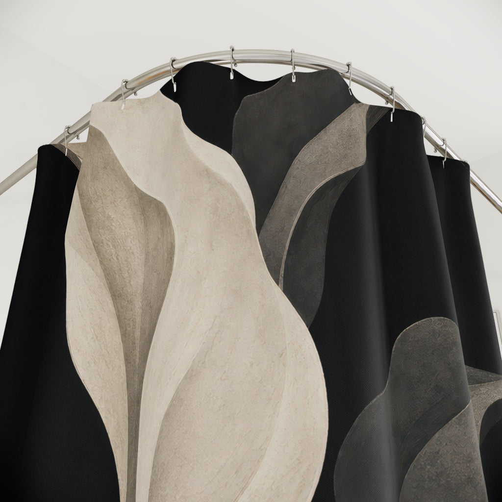 Cream Calla Leaf Black Floral Shower Curtain