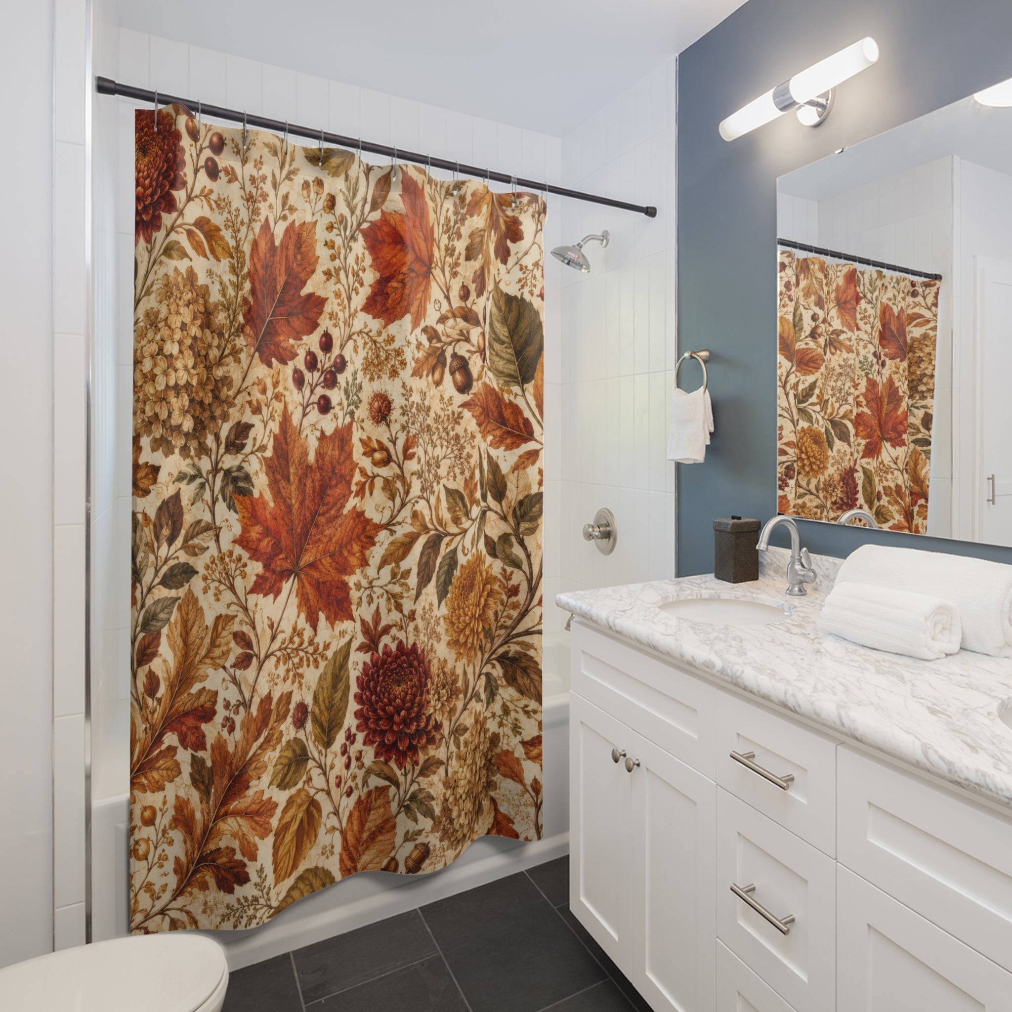 Autumn Shower Curtain: Vintage Fall Leaves
