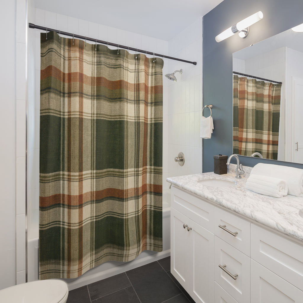 Farmhouse Green Plaid Shower Curtain