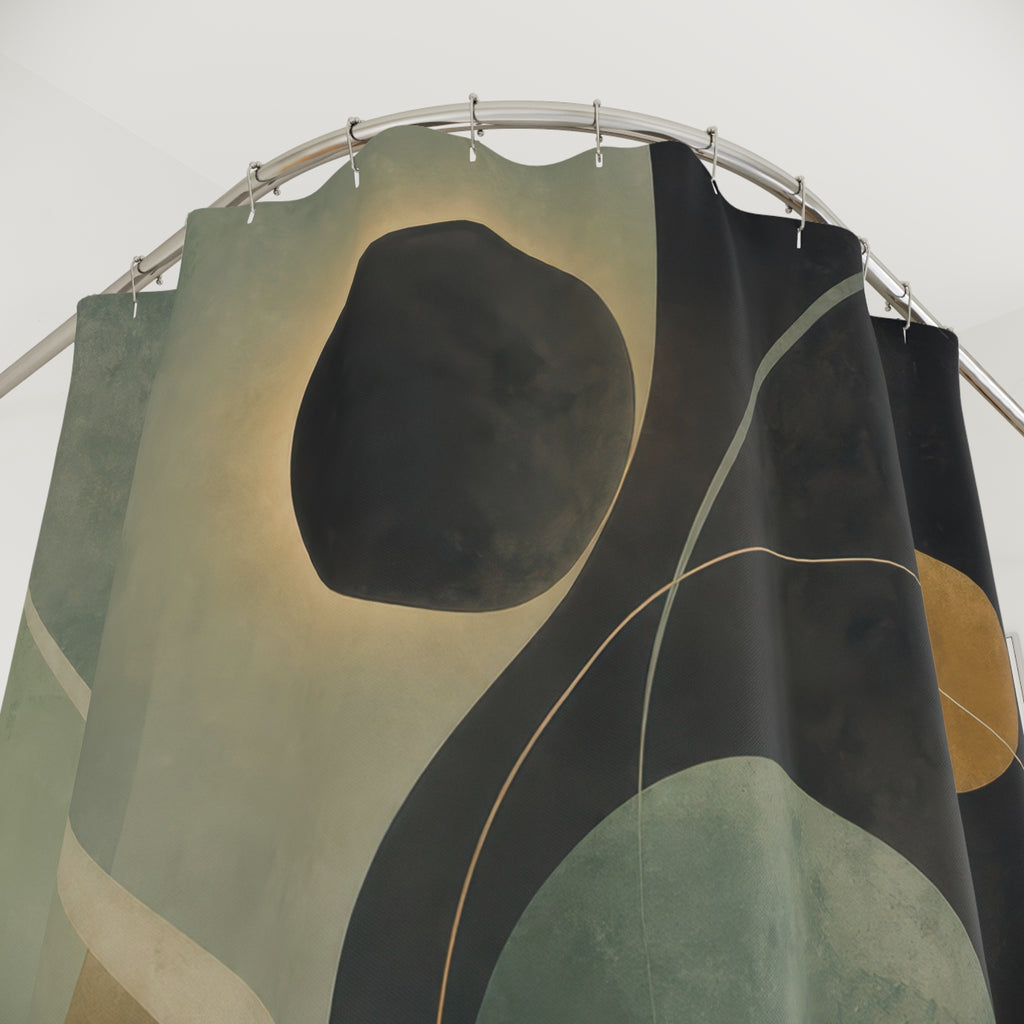 Celadon & Ochre Modern Orbital Shower Curtain