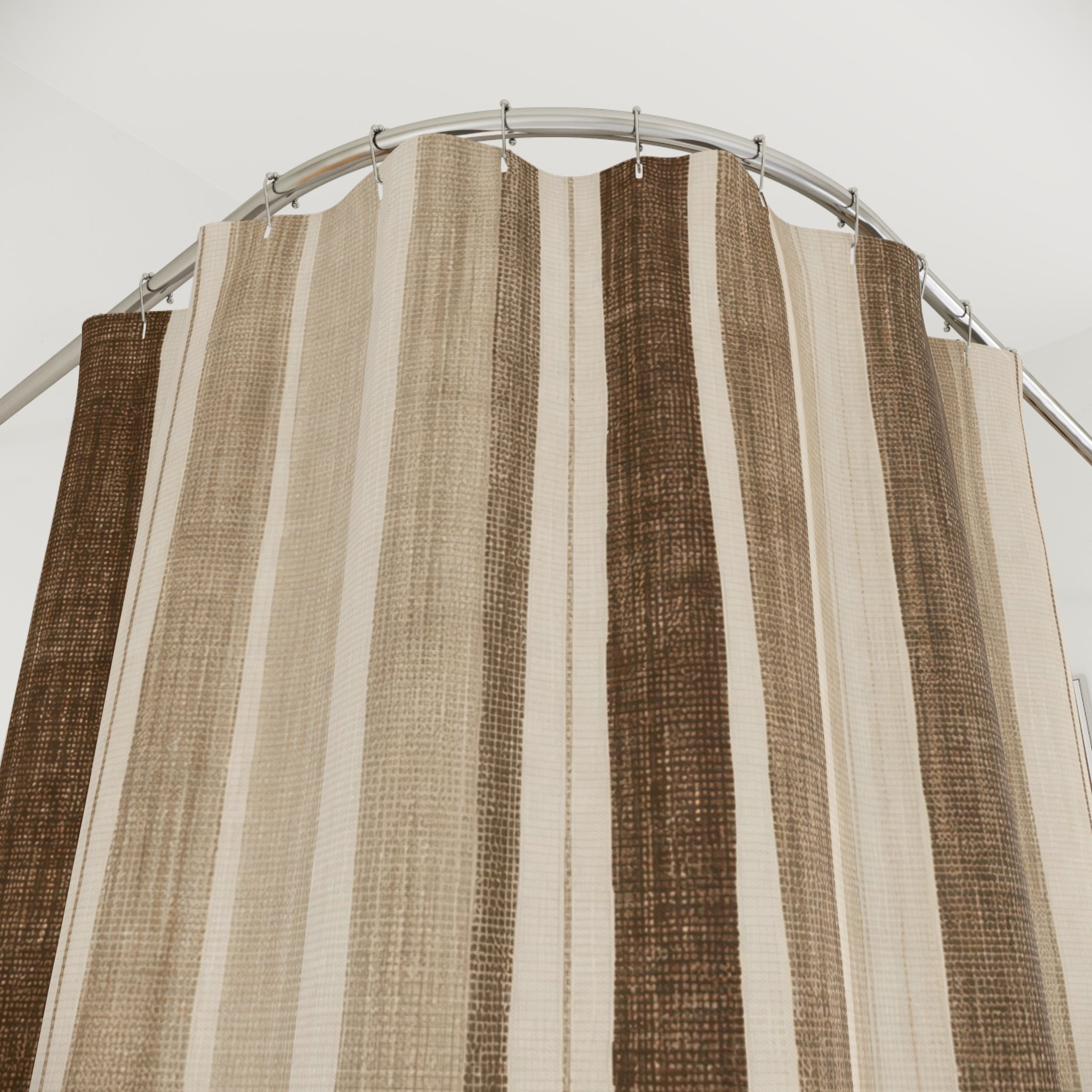 Brown Beige Vertical Stripe Shower Curtain