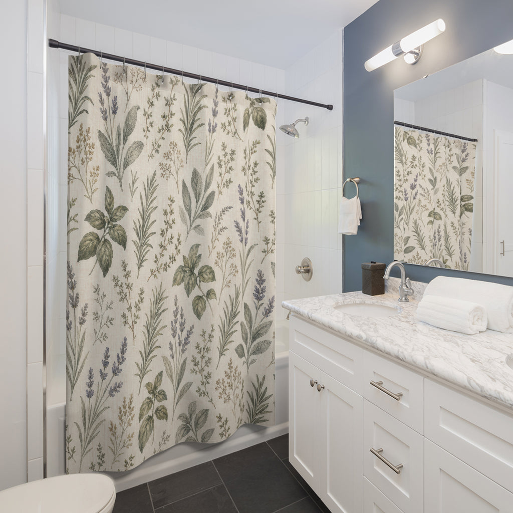 Green Herb Sprig Shower Curtain