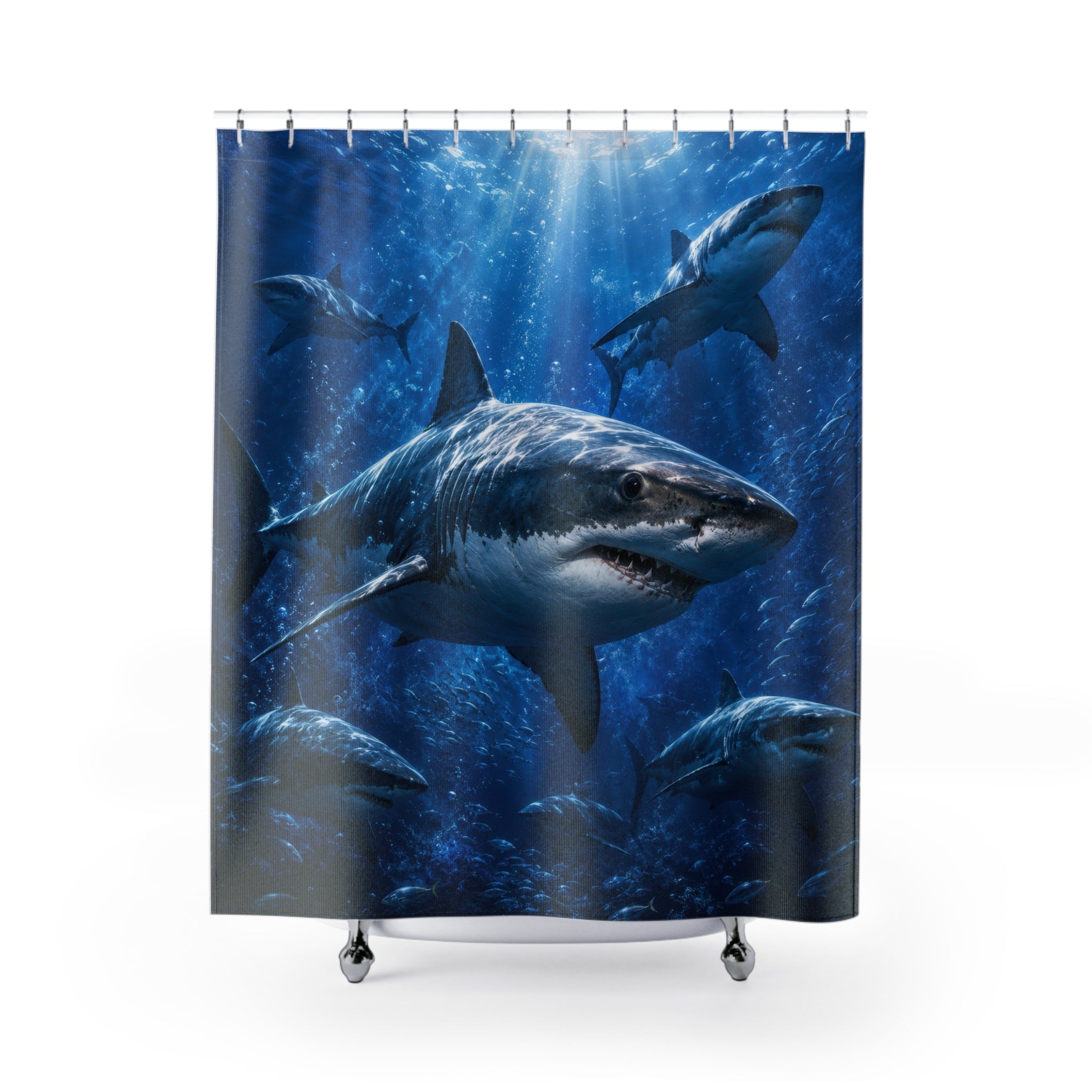Shark Shower Curtain: Deep Blue Ocean