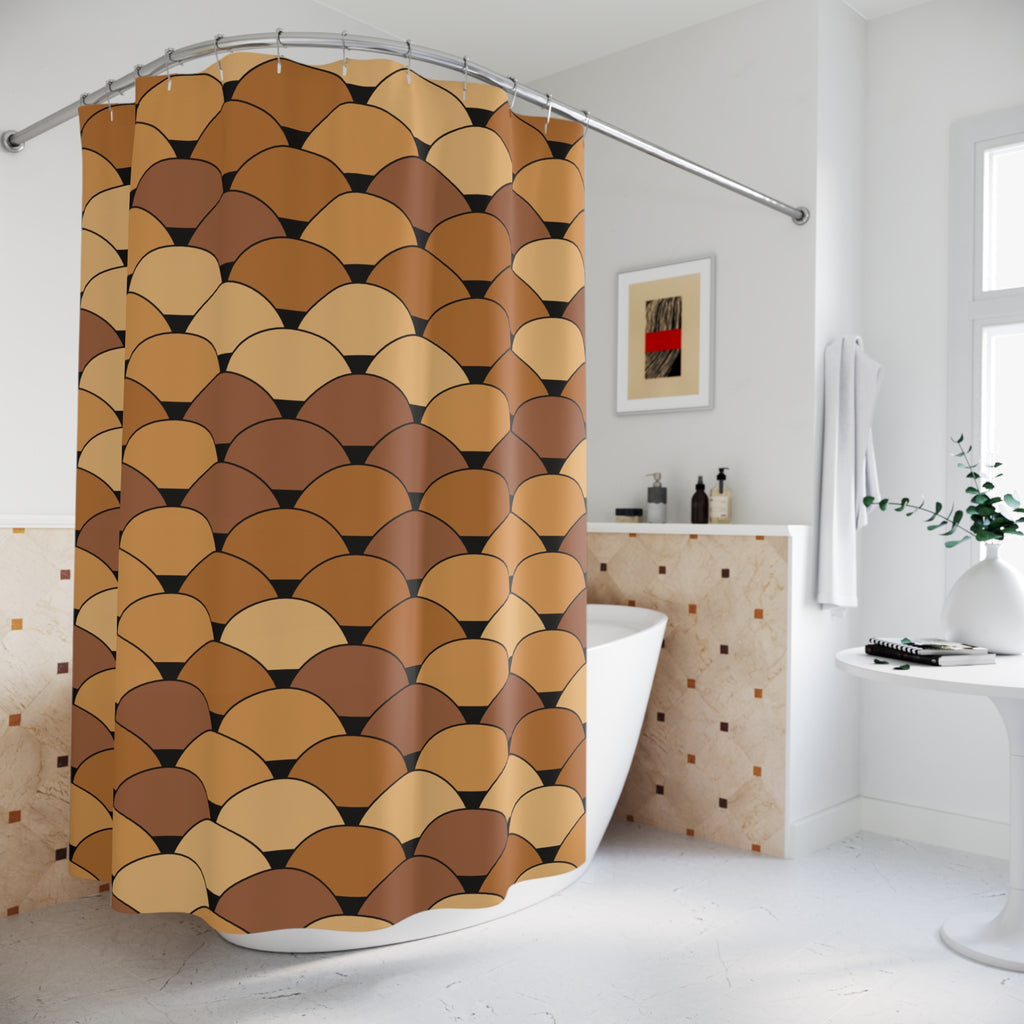 Copper Black Shower Curtain: Art Deco Scallop