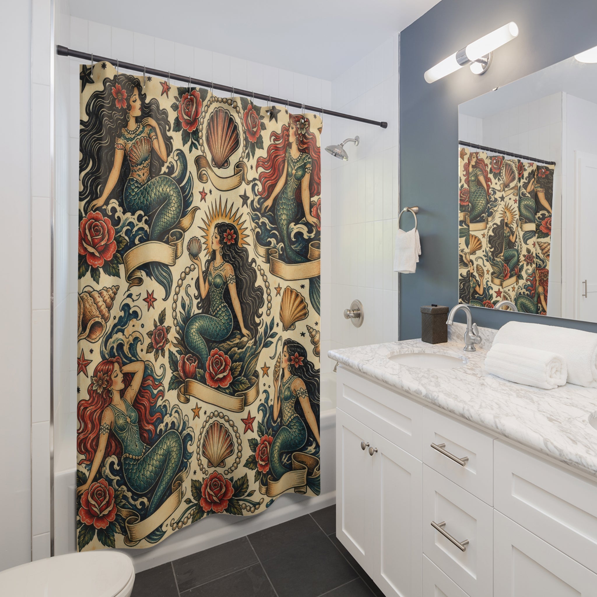 Vintage Tattoo Ocean Shower Curtain