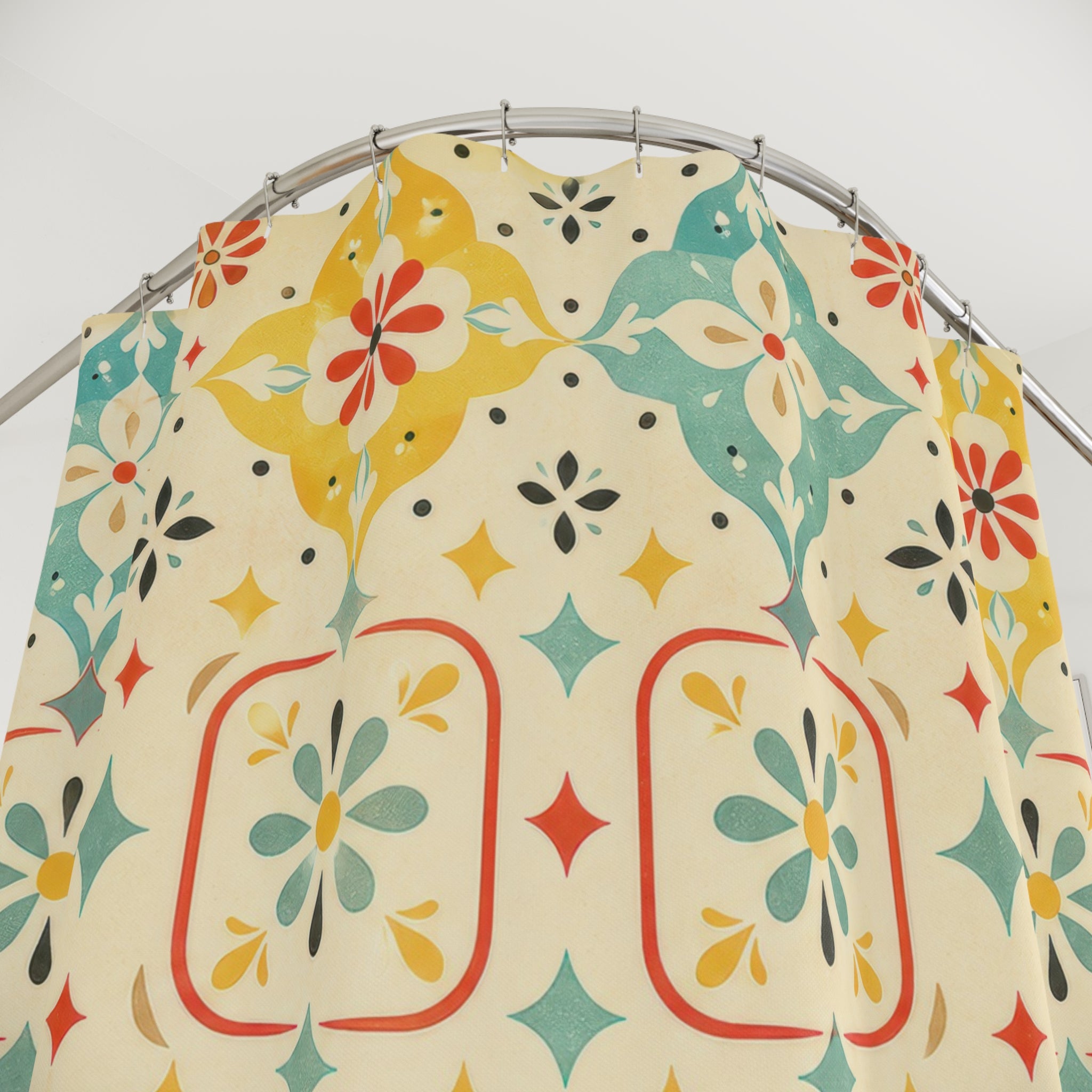 Retro Kitchen Geometric Shower Curtain