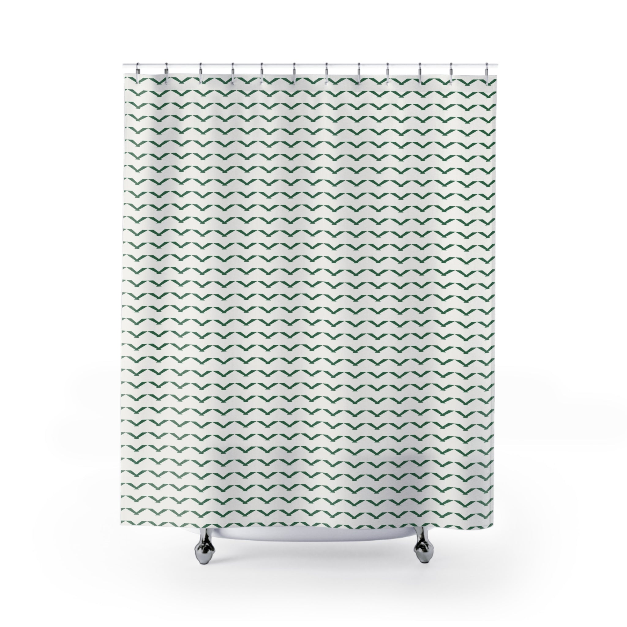 Green and White Chevron Shower Curtain