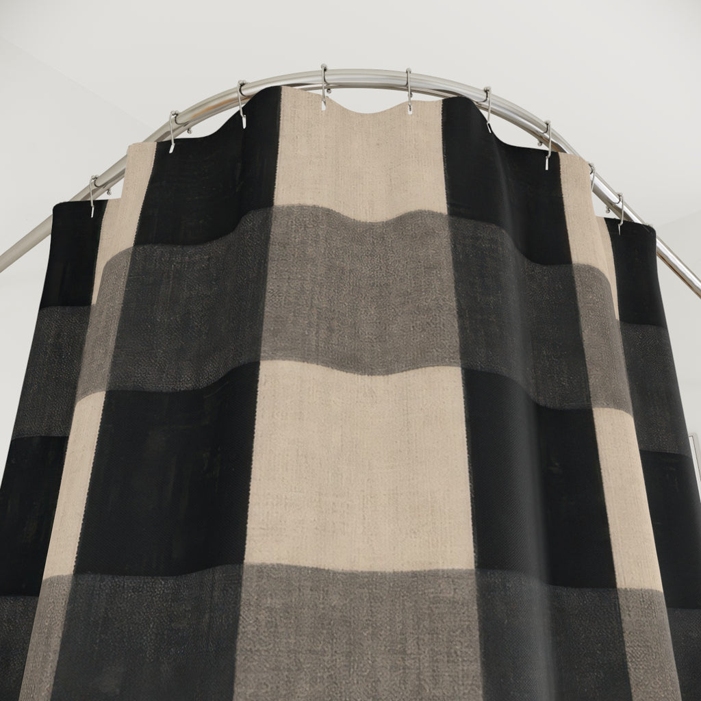 Buffalo Check Shower Curtain, Black Grey Cream Plaid Pattern, Farmhouse Bathroom Decor, Neutral Guest Bath Country Style