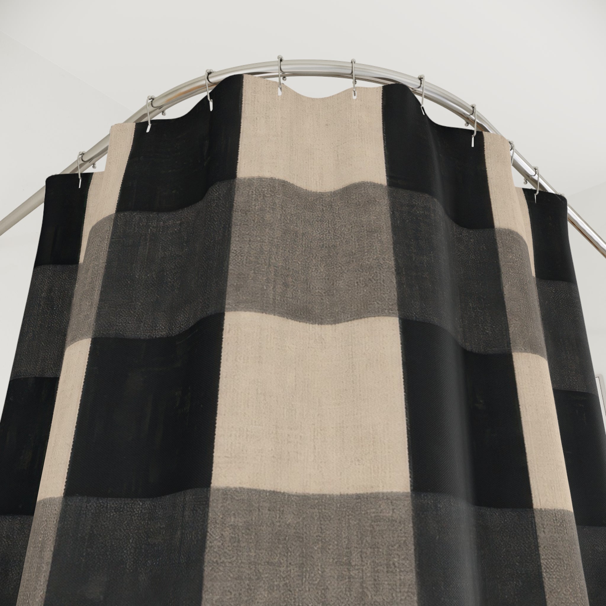 Buffalo Check Shower Curtain, Black Grey Cream Plaid Pattern, Farmhouse Bathroom Decor, Neutral Guest Bath Country Style