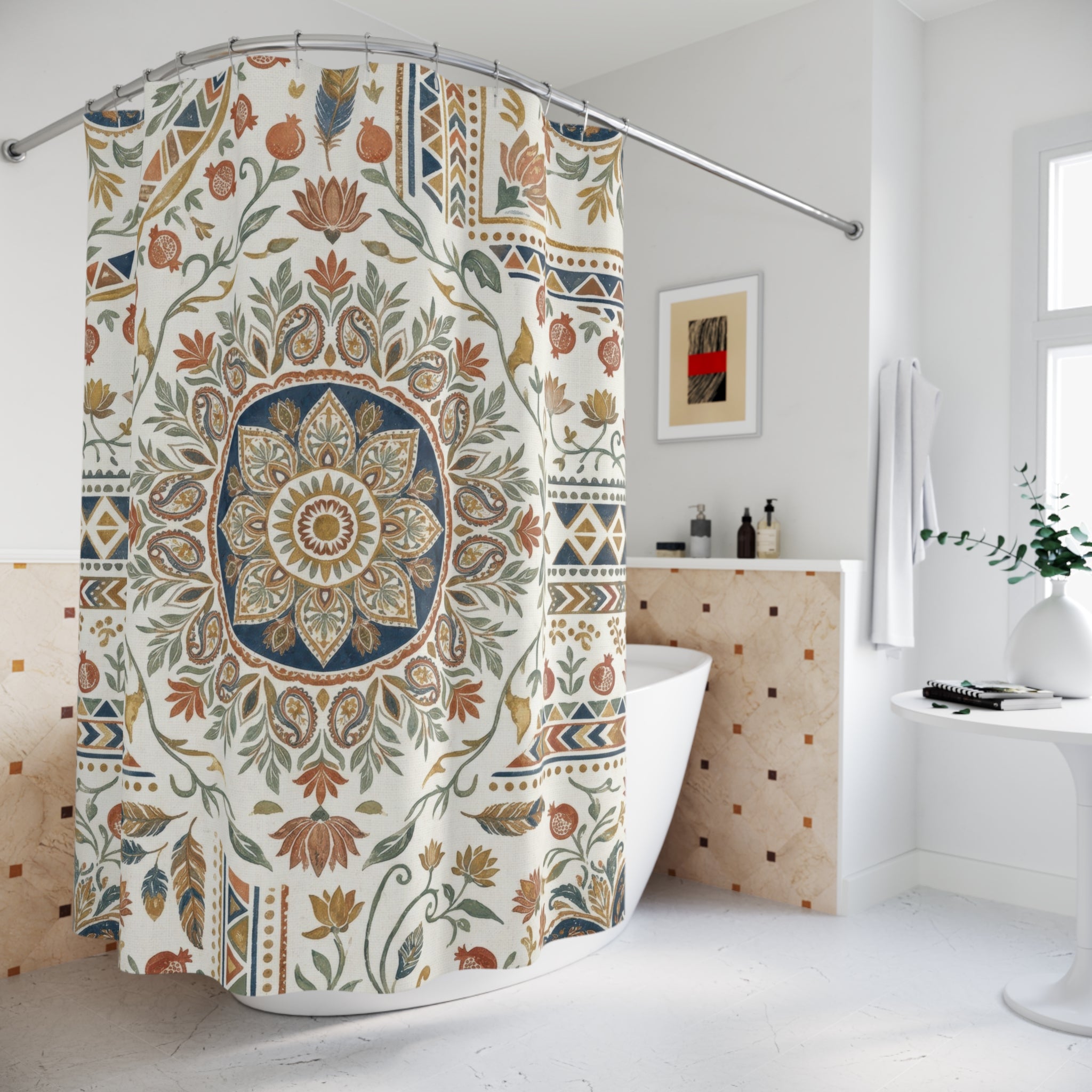 Boho Mandala Shower Curtain – Brown and Beige