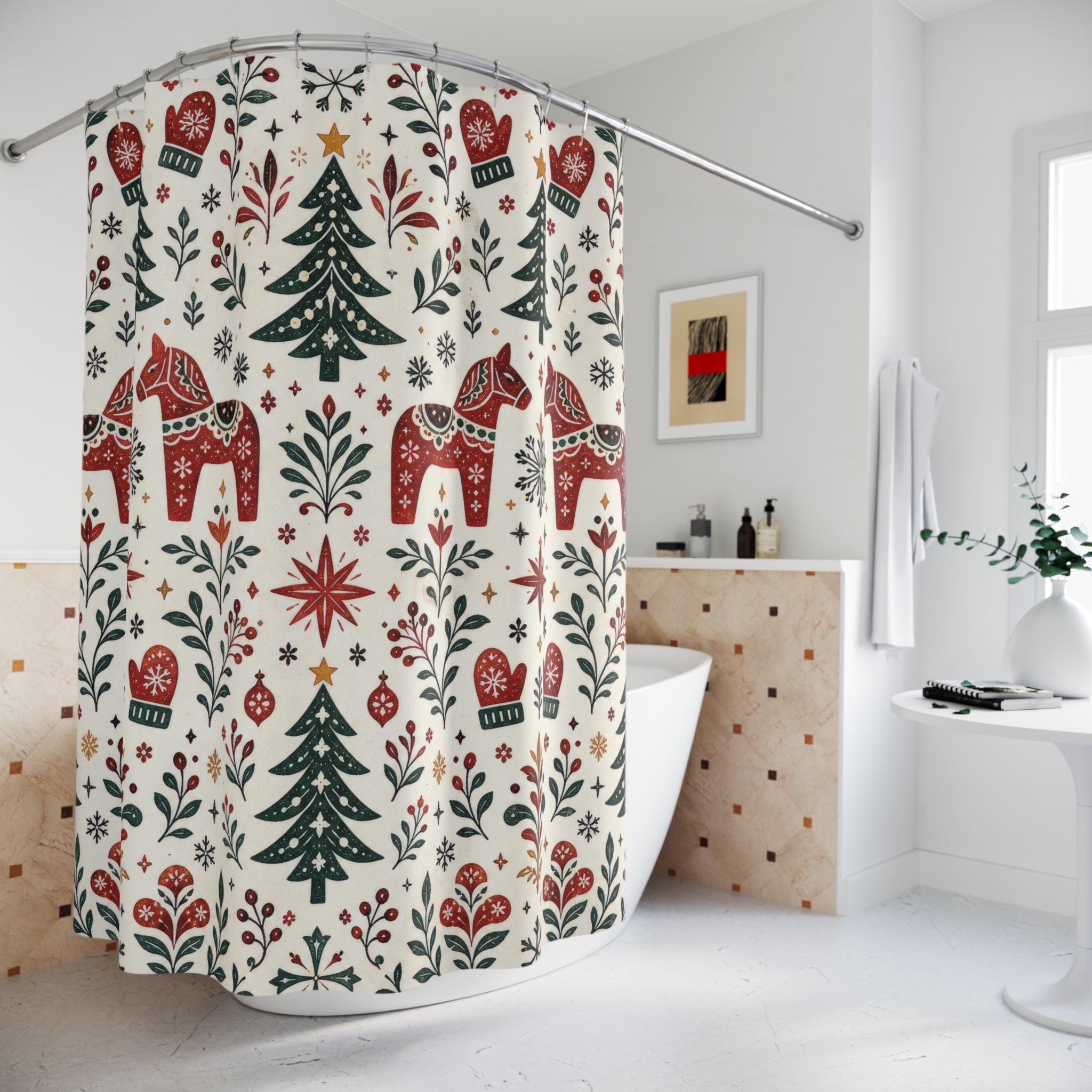 Reindeer Tree Folk Shower Curtain