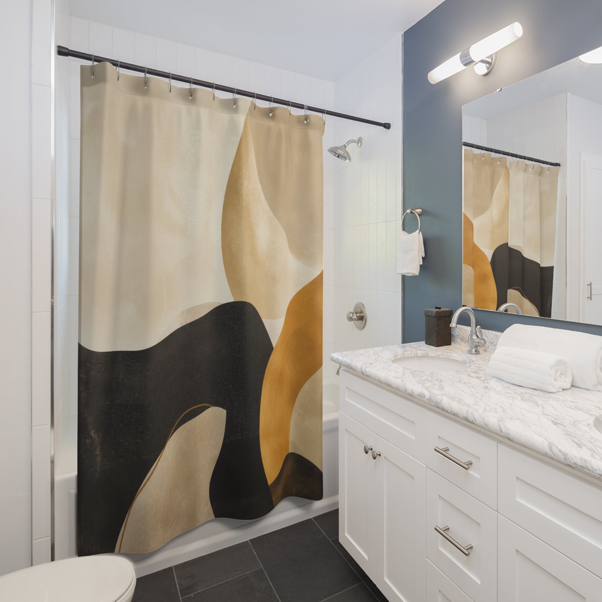Black Ochre Organic Abstract Shower Curtain