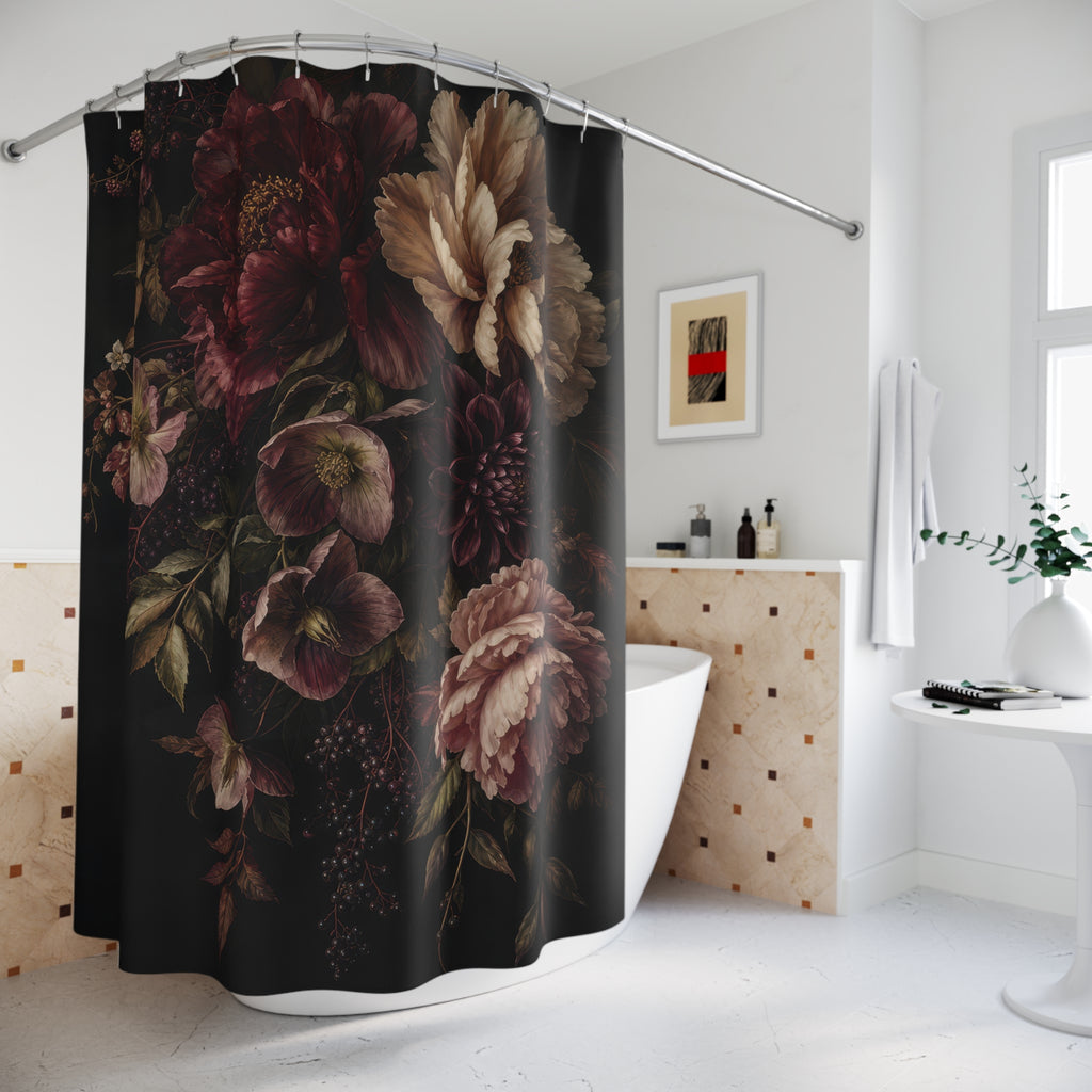 Burgundy Gothic Floral Shower Curtain