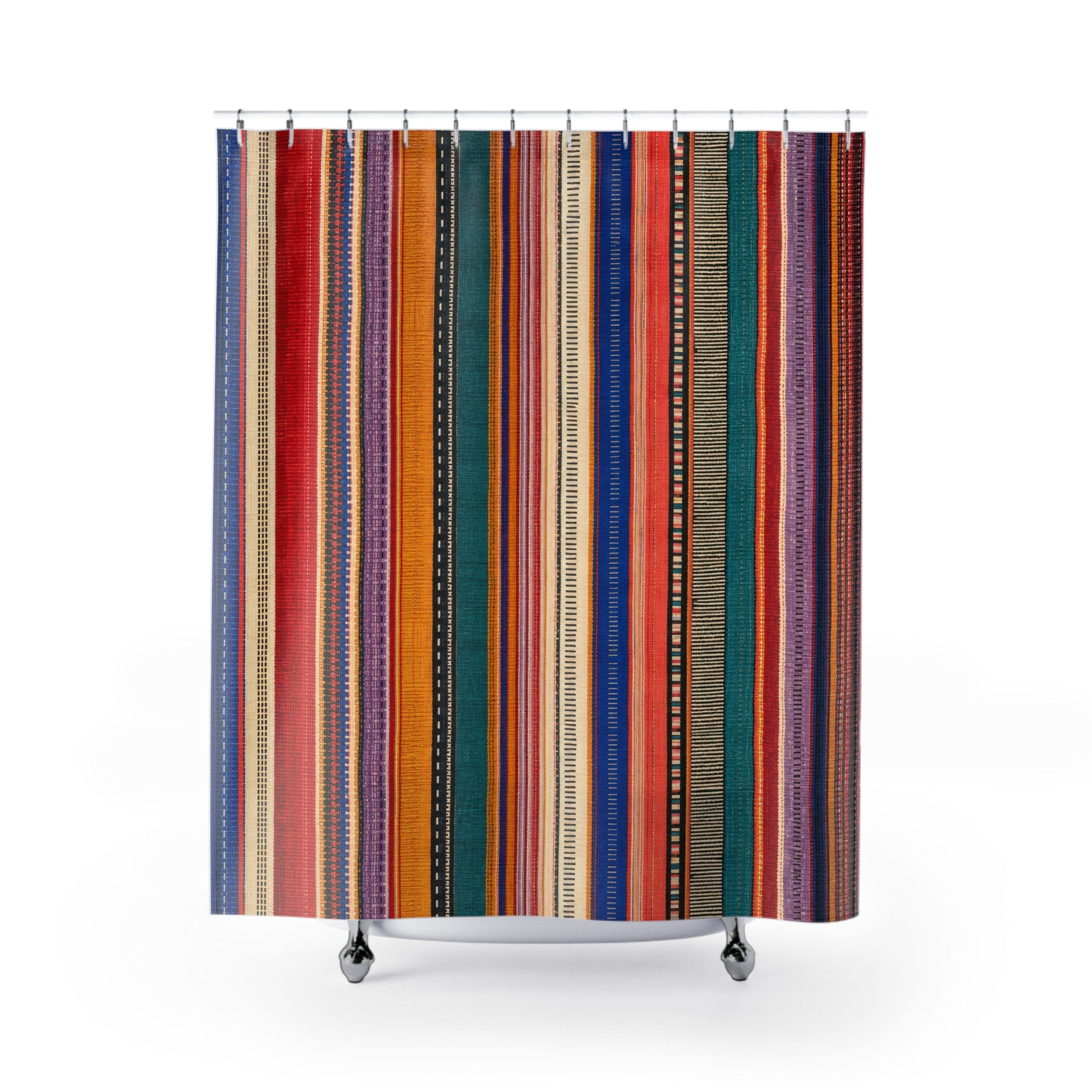 Vivid Boho Rainbow Stripe Shower Curtain