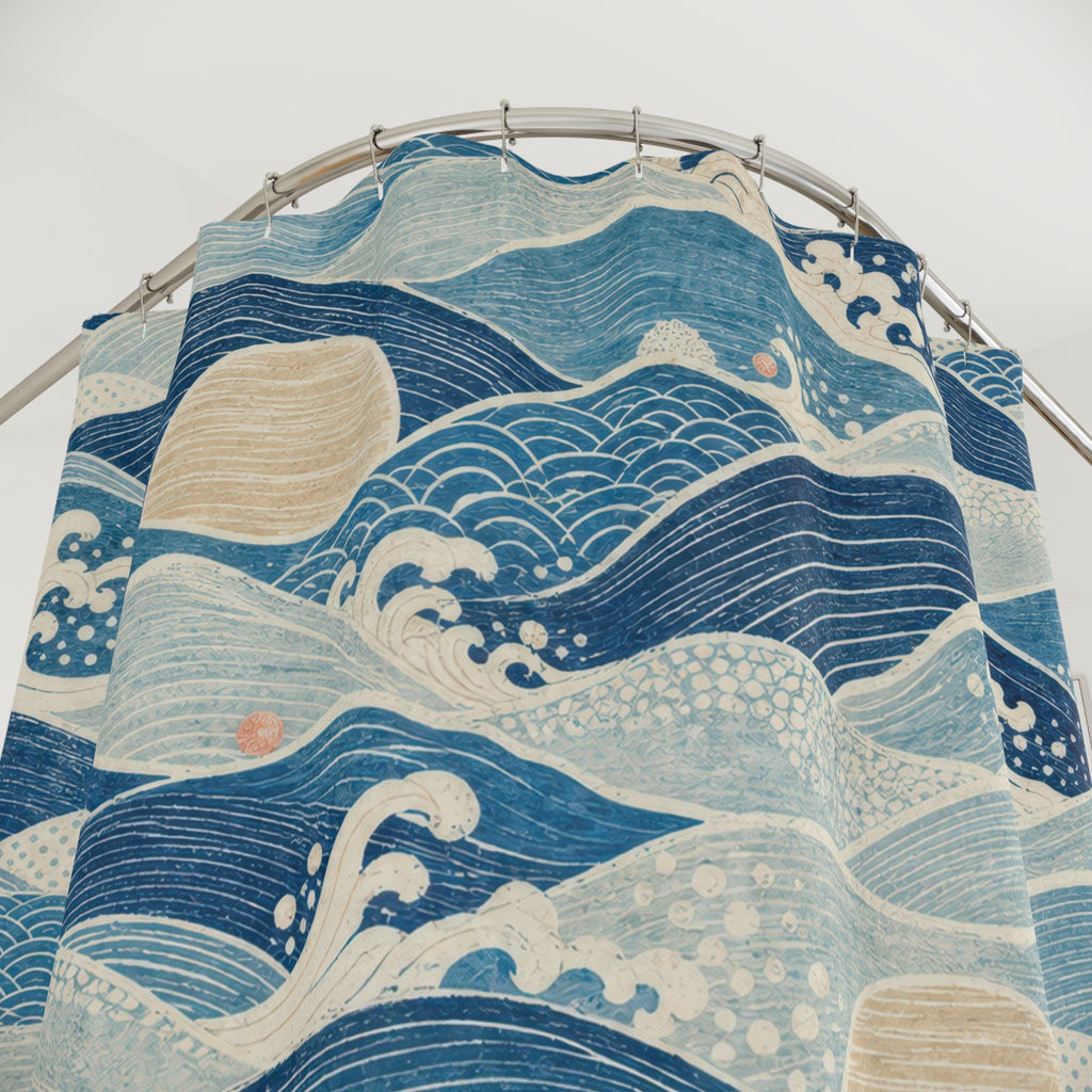 Navy Blue Wave Shower Curtain