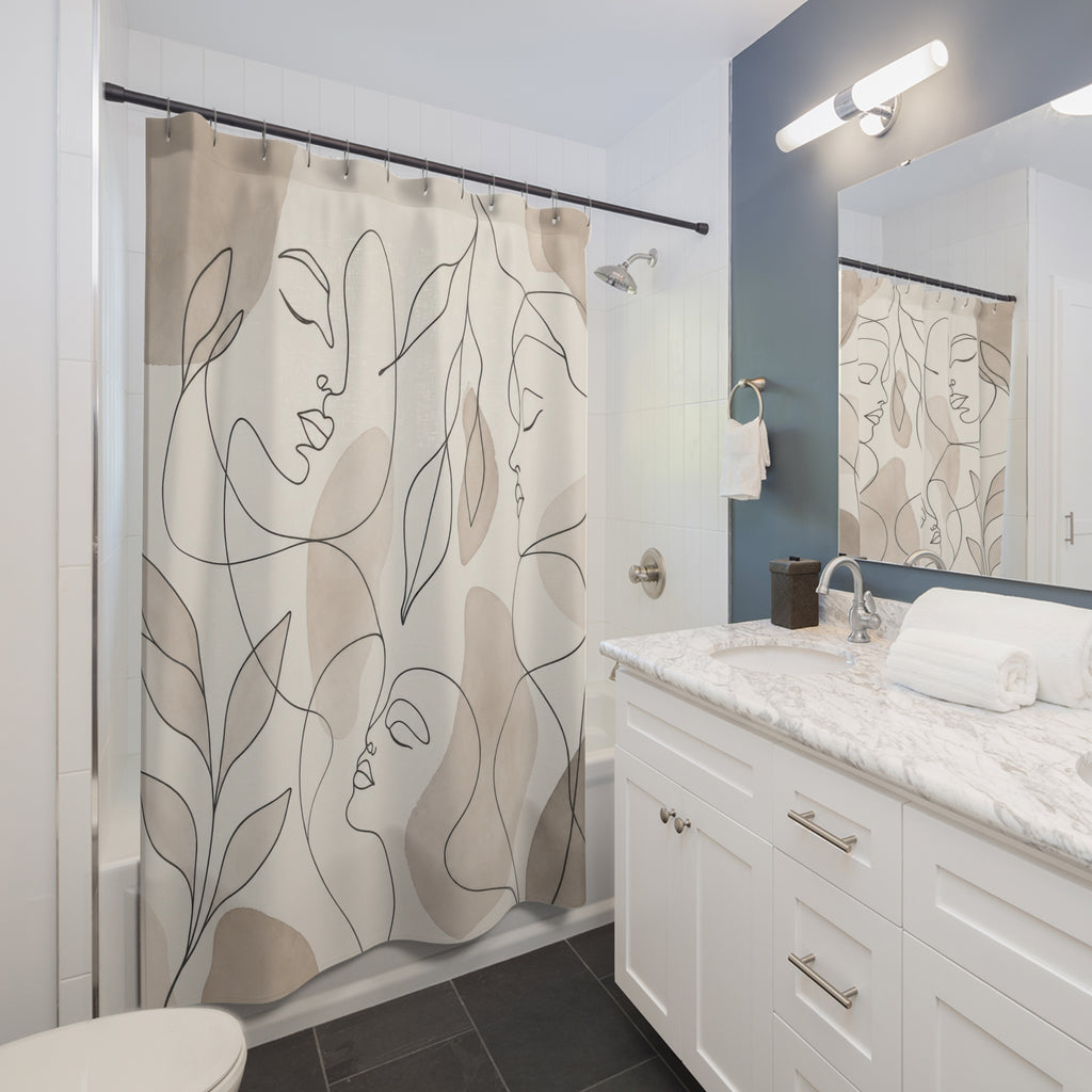 Black Beige Face Drawing Shower Curtain