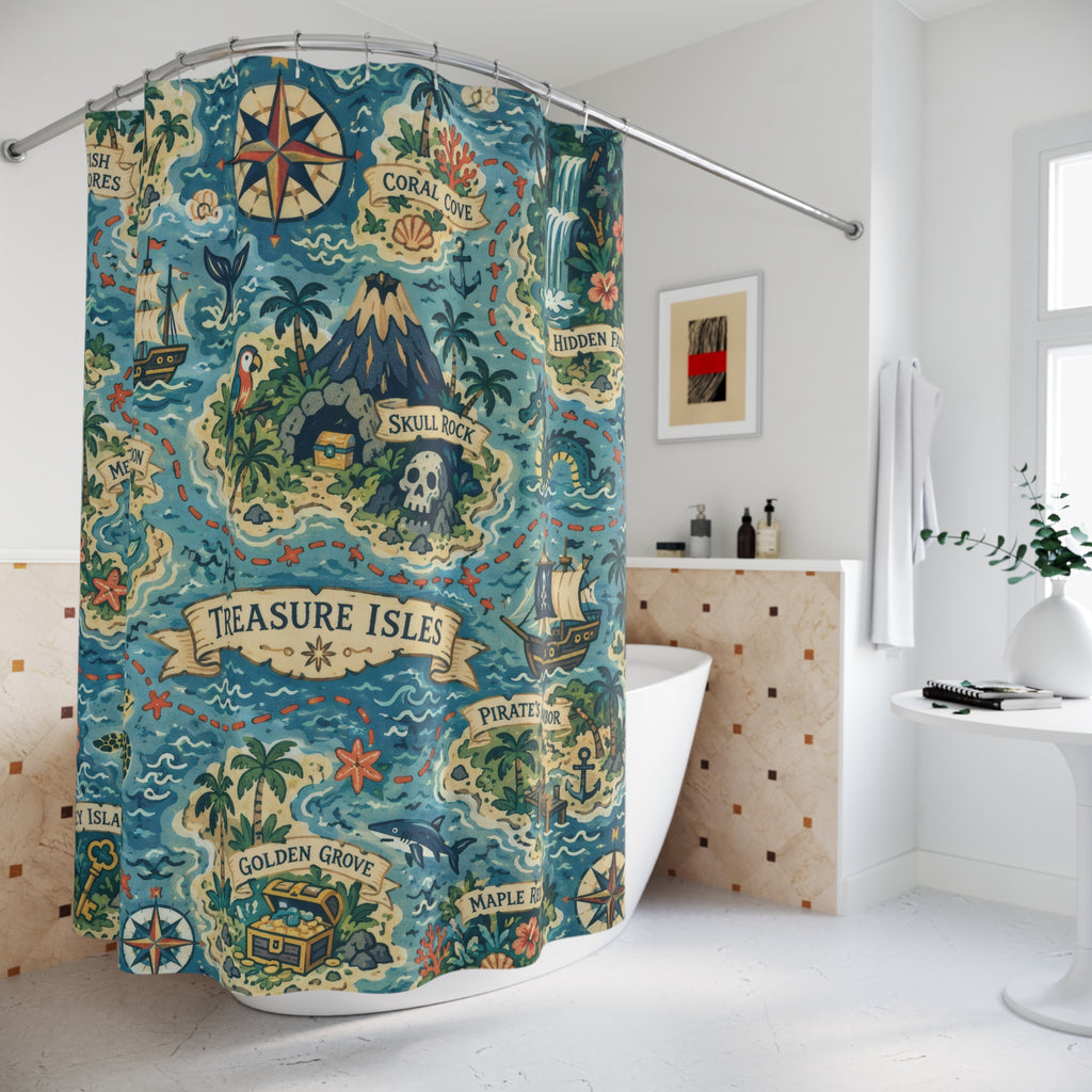 Fantasy Map Shower Curtain – Kids Treasure Island Blue