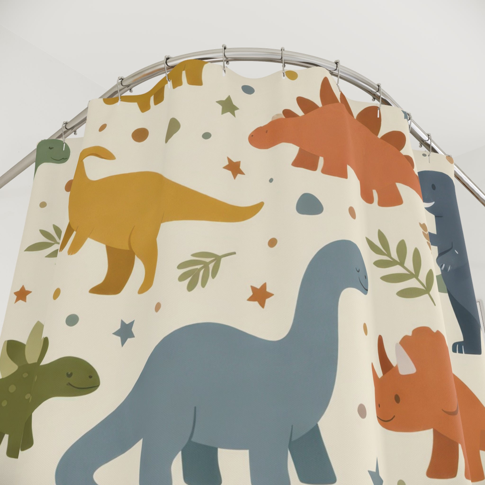 Kids Dinosaur Shower Curtain — Muted Pastels