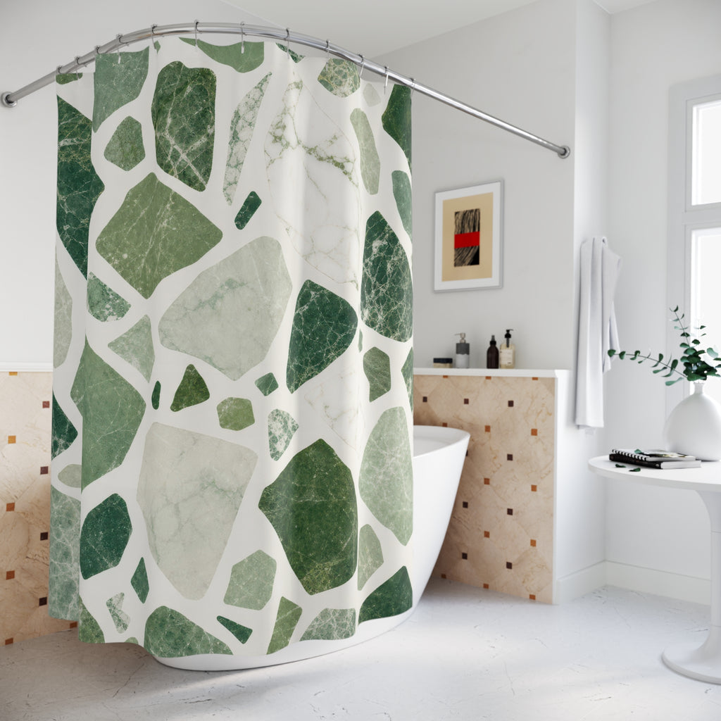 Green White Stone Chip Shower Curtain