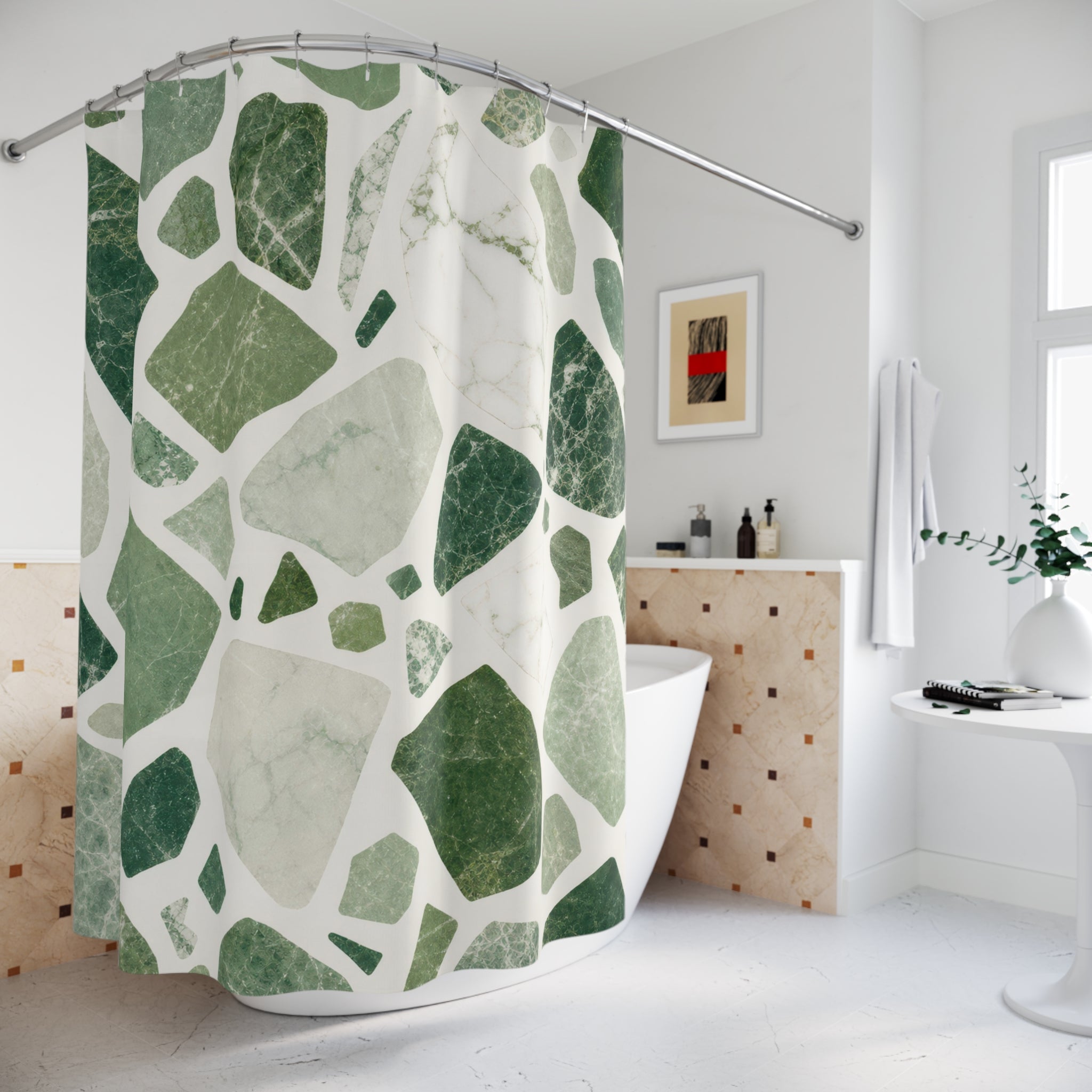 Green White Stone Chip Shower Curtain