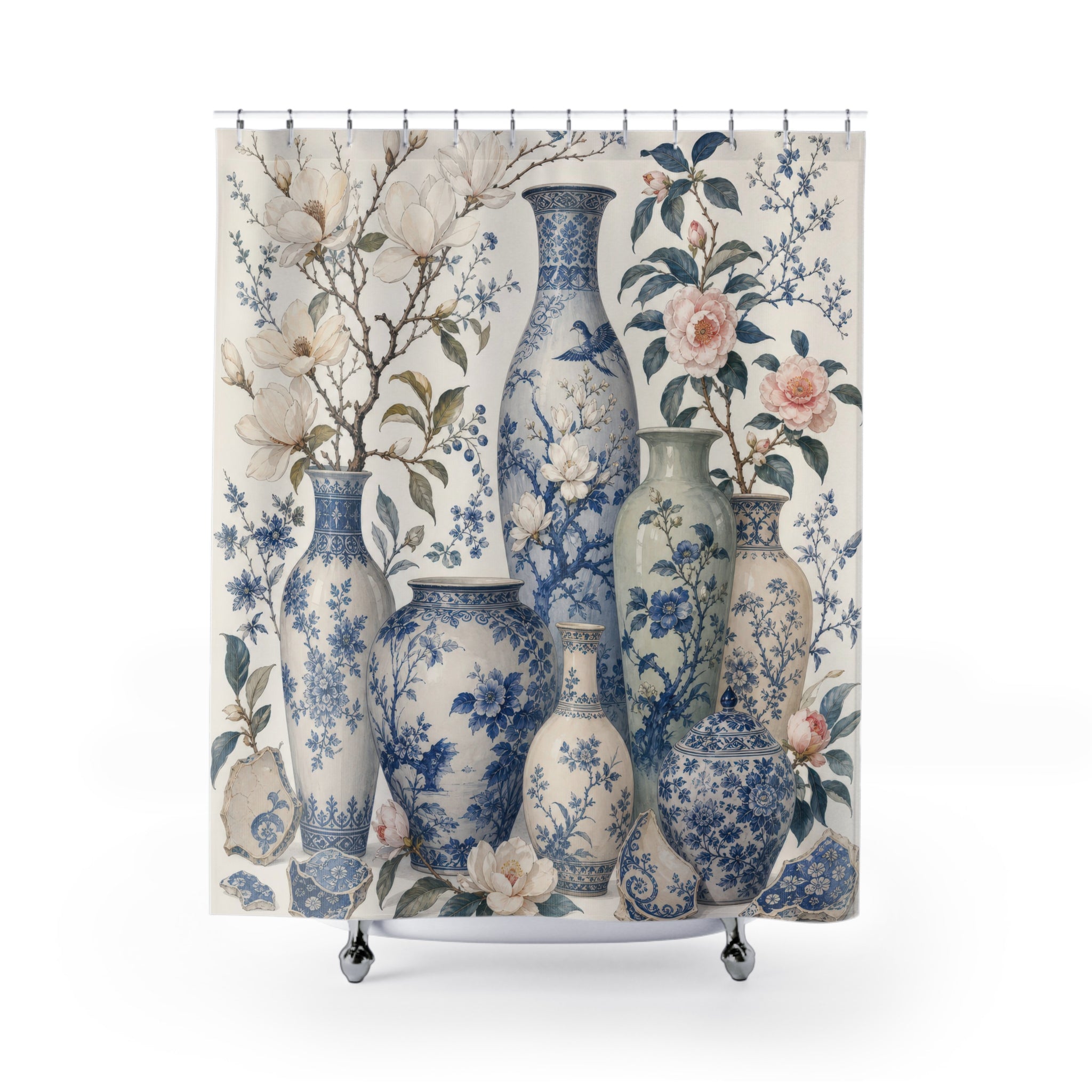Blue White Porcelain Botanical Shower Curtain