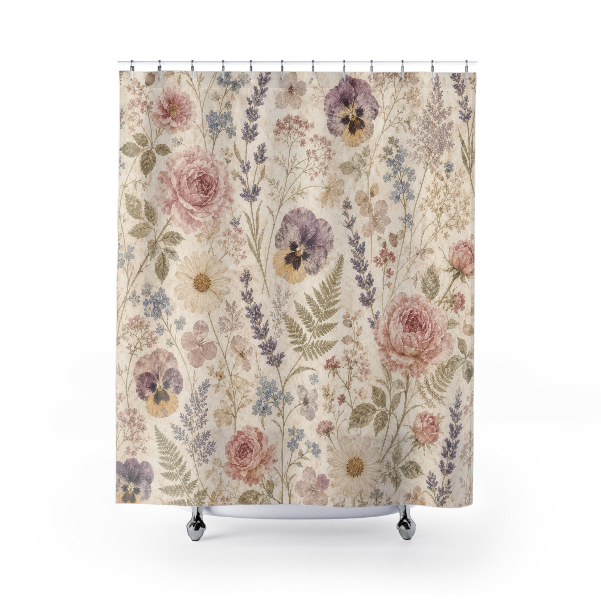 Pink Purple Cottage Flower Shower Curtain