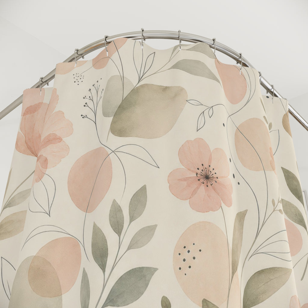 Peach Pastel Floral Aesthetic Shower Curtain