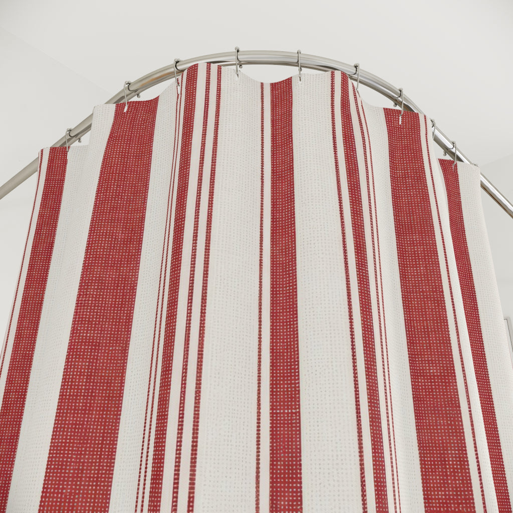 Red and White Varied Stripe Shower Curtain: Vertical Stripe