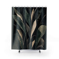 Green Botanical Shower Curtain, Black Leaf Bath Decor, Cream Teal Branch Pattern, Moody Modern Bathroom Decor, Nature Inspired Style
