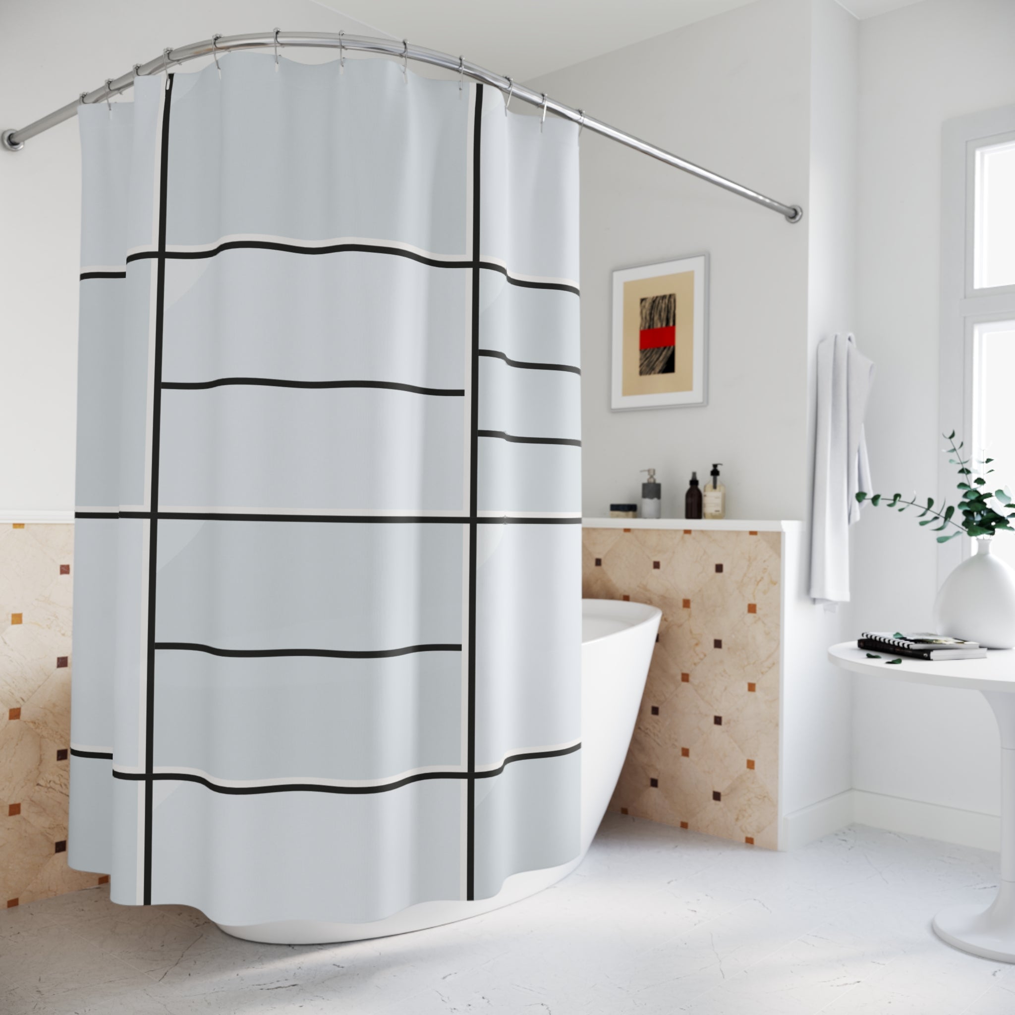 Industrial Steel Grid Window Shower Curtain