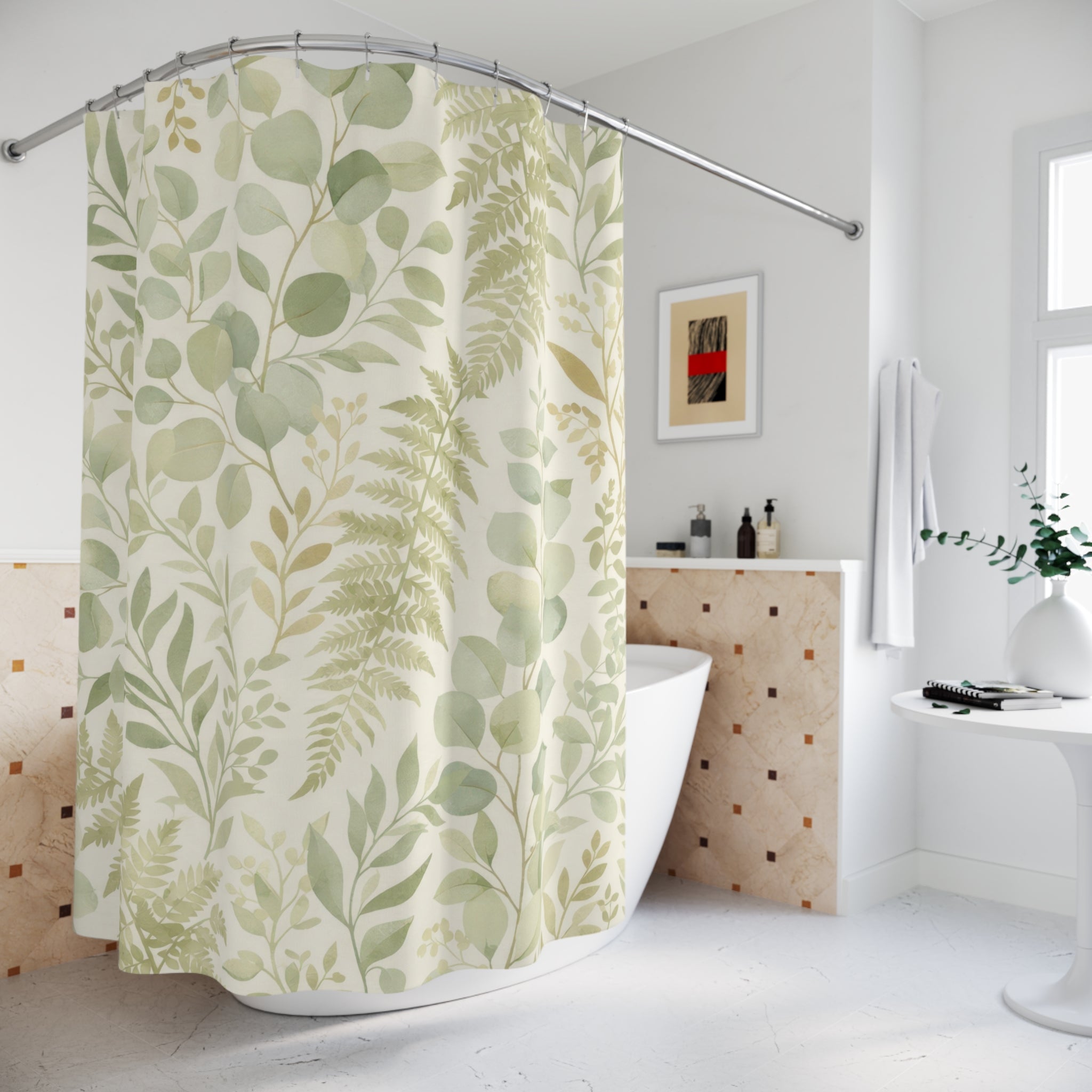 Green Botanical Eucalyptus Shower Curtain