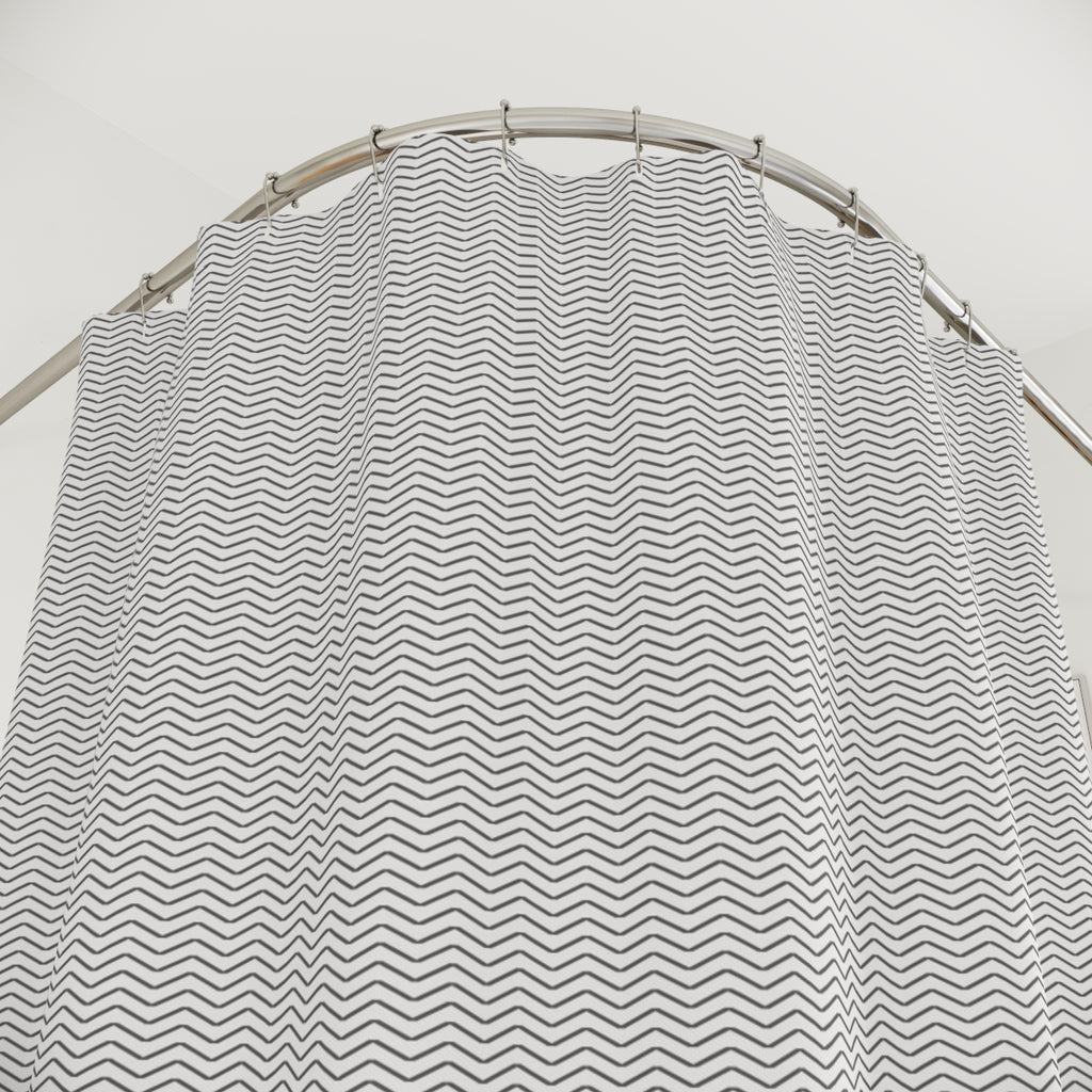 Grey and White Herringbone Shower Curtain