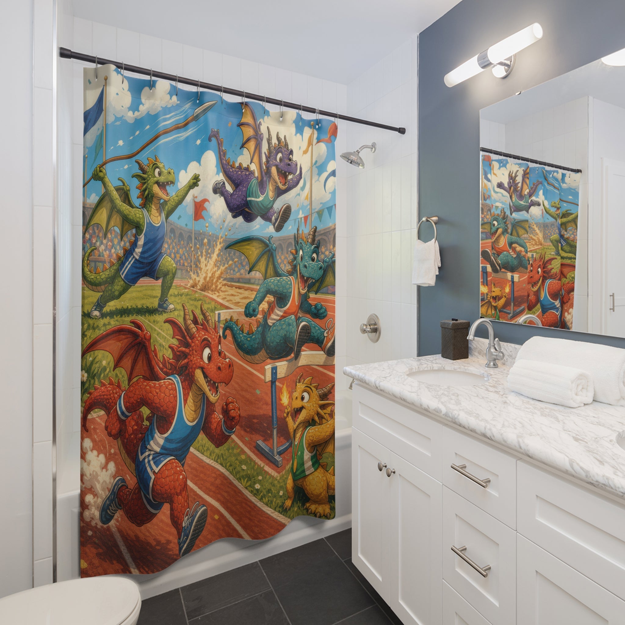 Track Meet Sports Unique Funny Dragon Shower Curtain