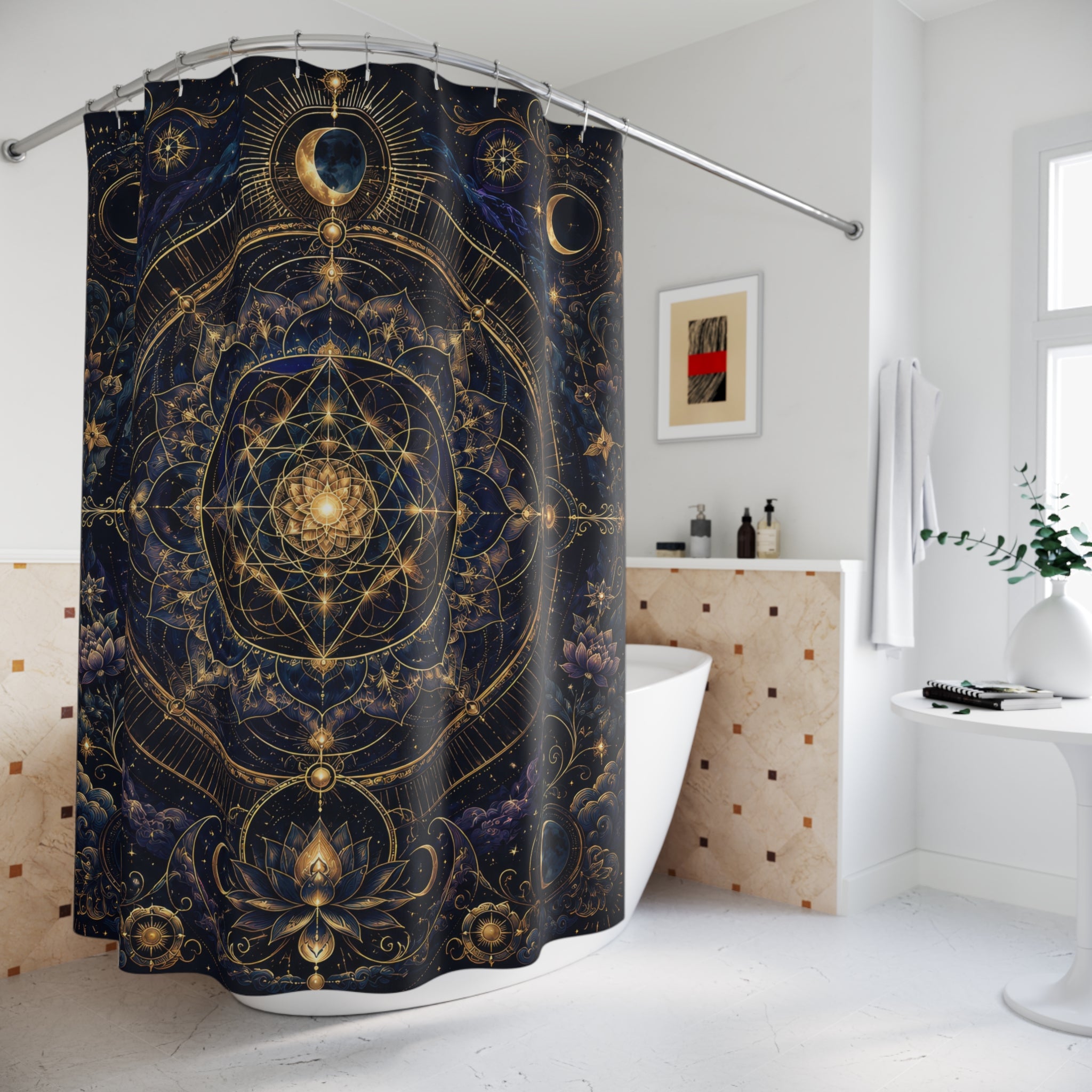 Celestial Mandala Shower Curtain: Sacred Geometry