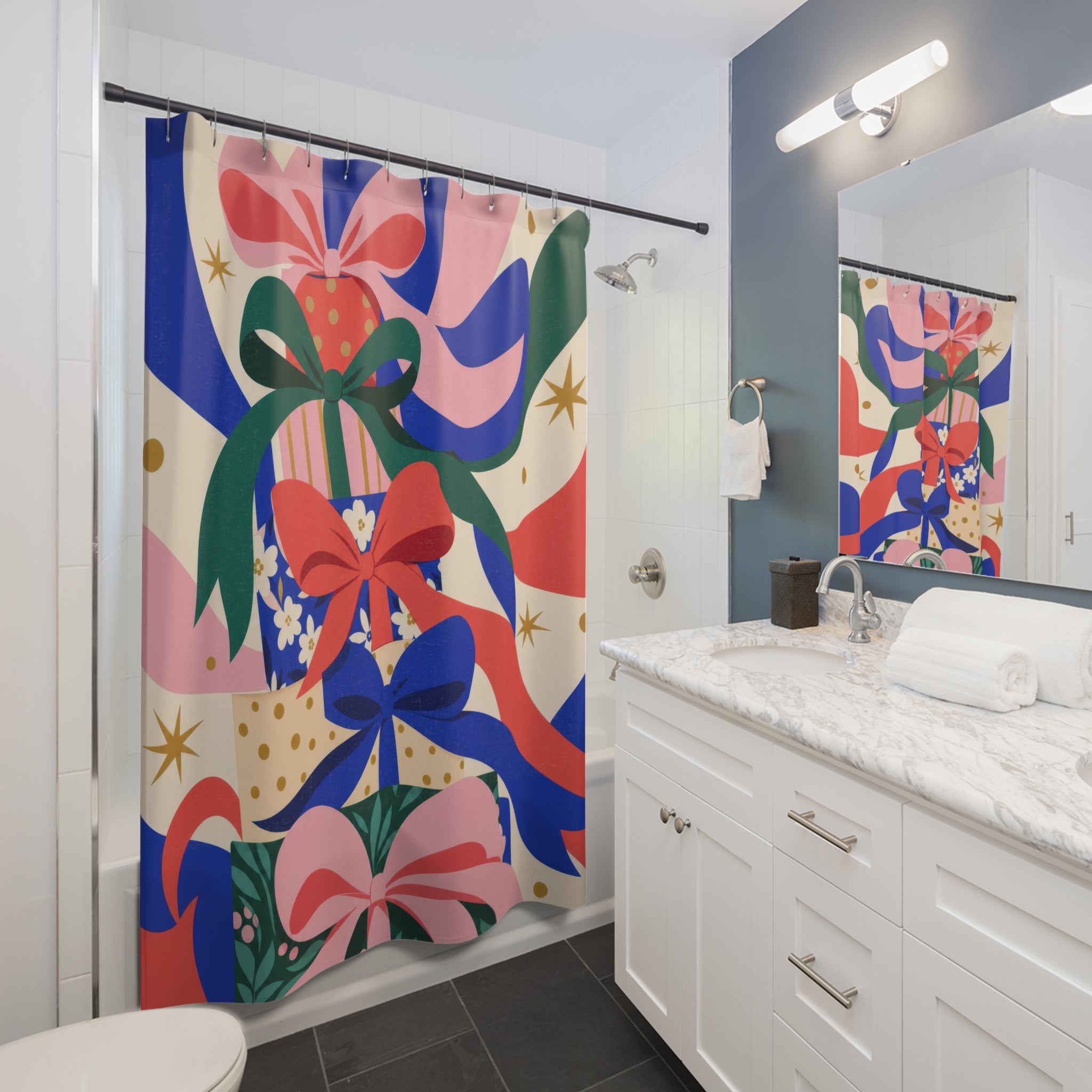 Colorful Gift Bow Cascade Shower Curtain