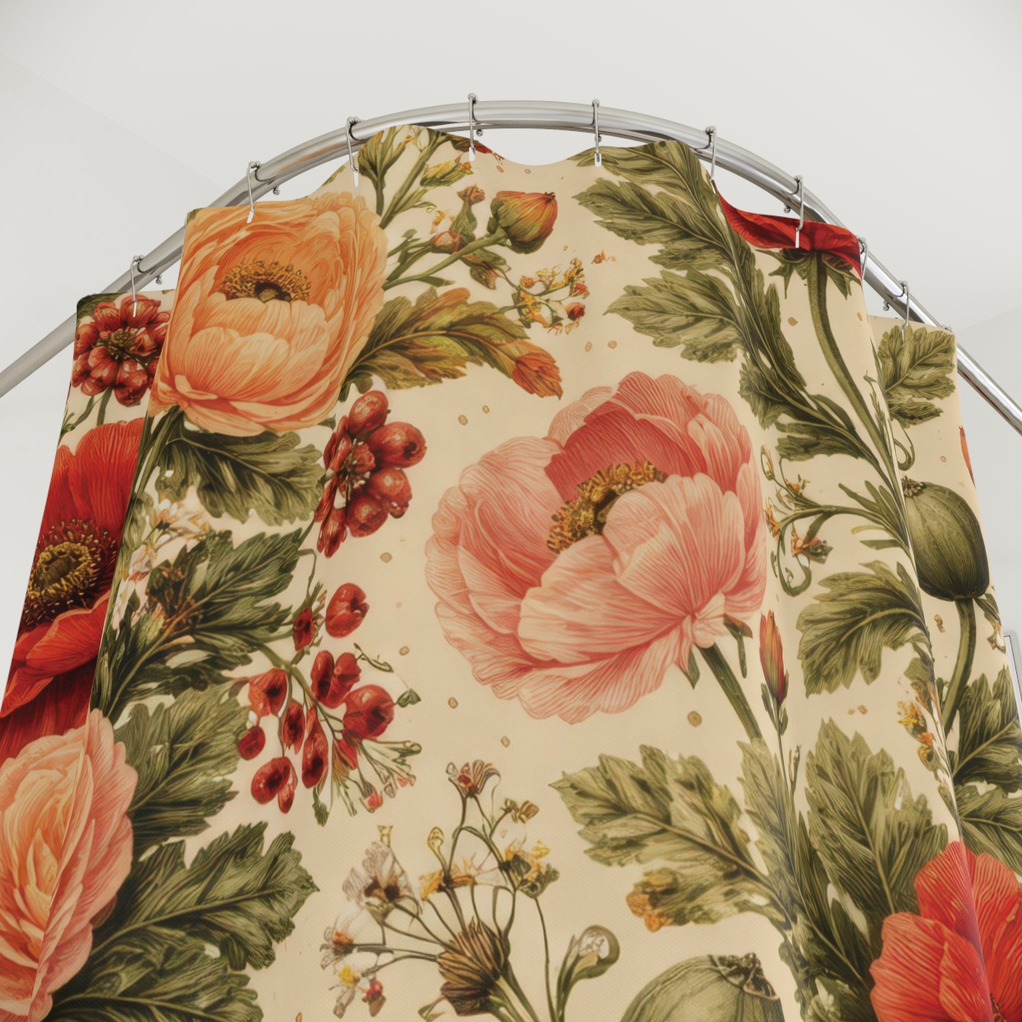 Red Floral Shower Curtain – Poppy & Coral Garden
