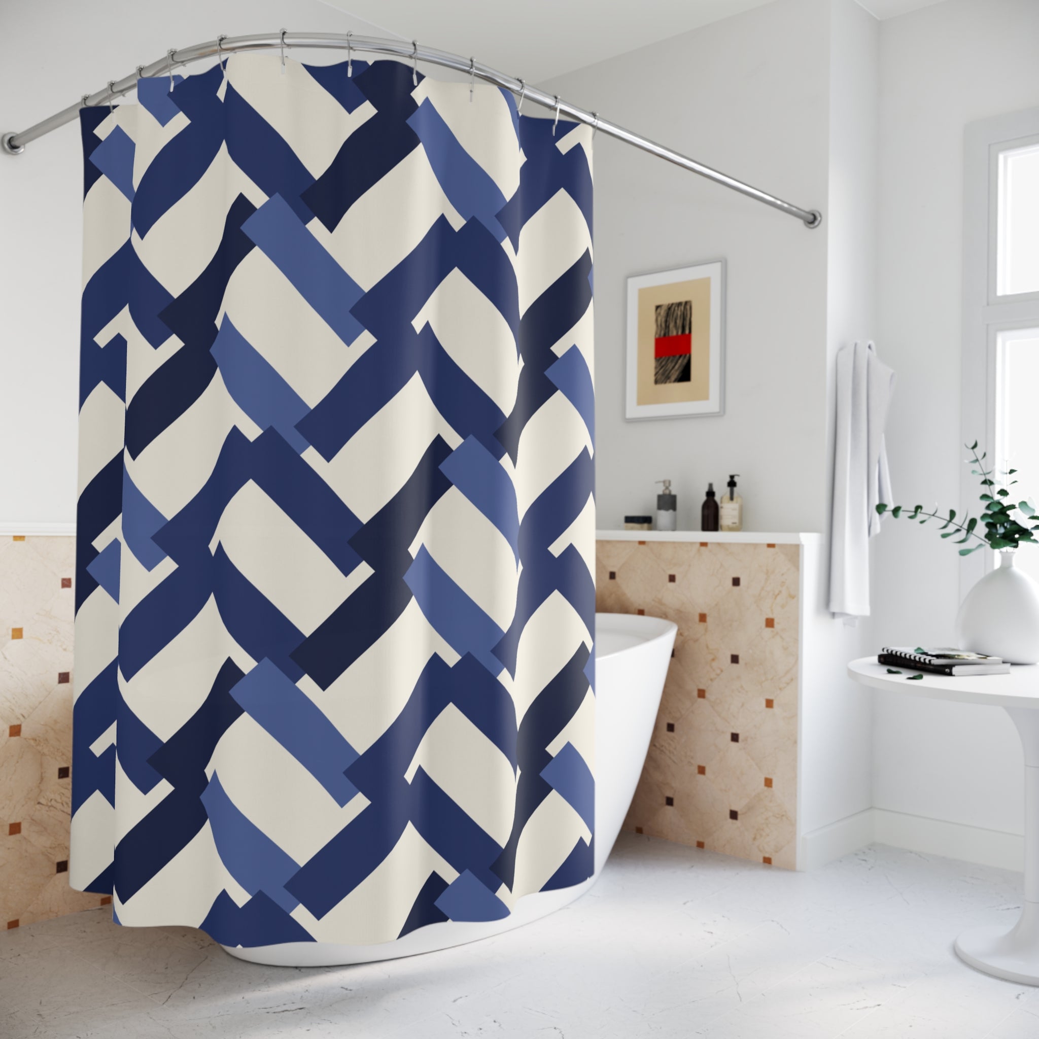 Indigo Shower Curtain: Herringbone Plank