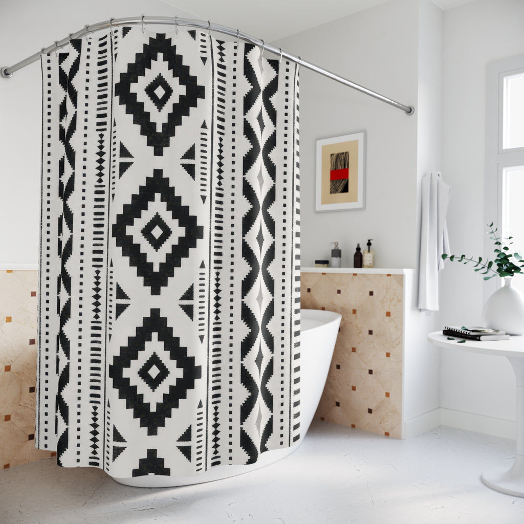 Black White Diamond Stripe Shower Curtain